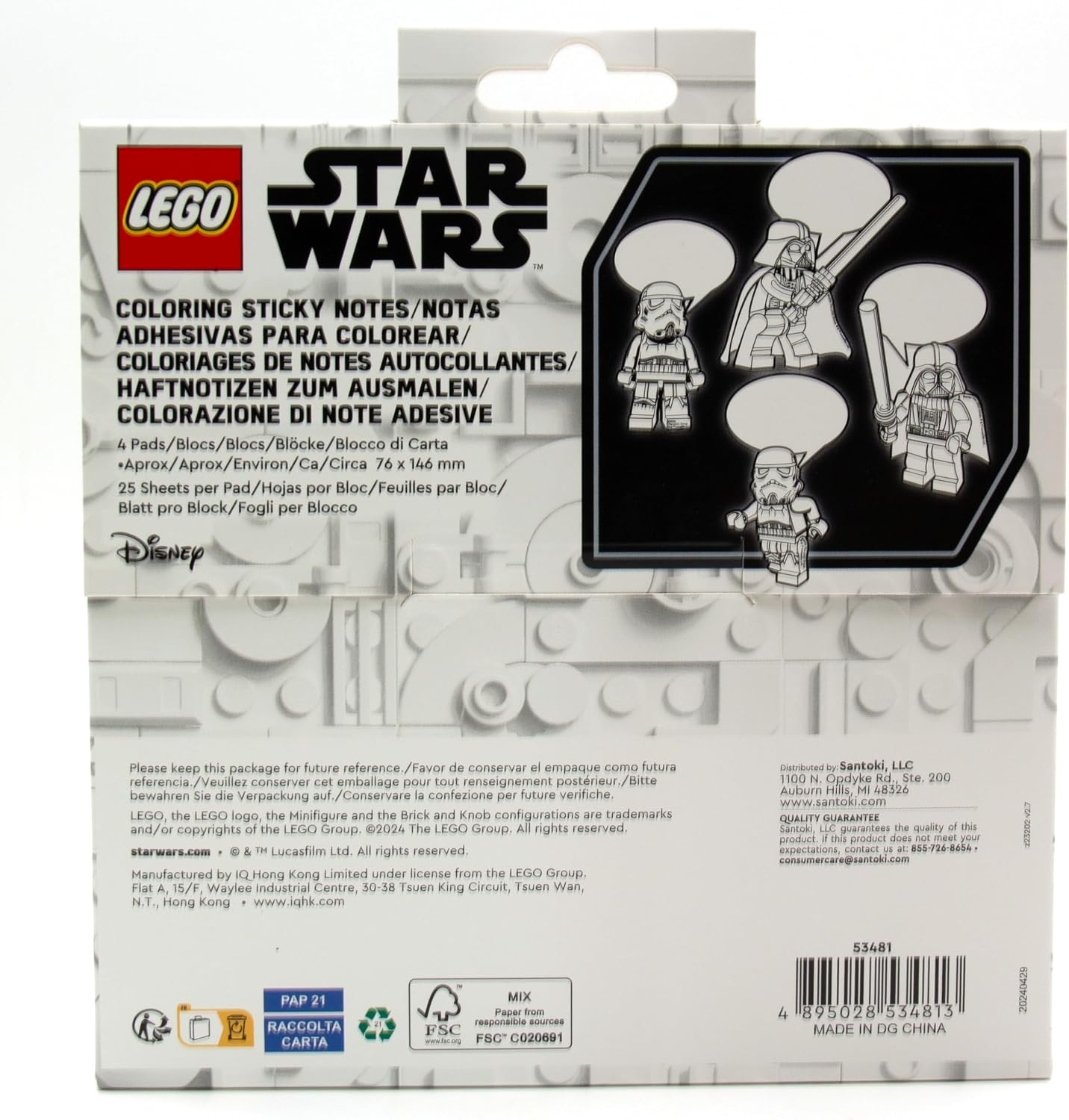 image:imageLEGO Star Wars Coloring Sticky Notes Darth Vader 53481 Back to School Accessory