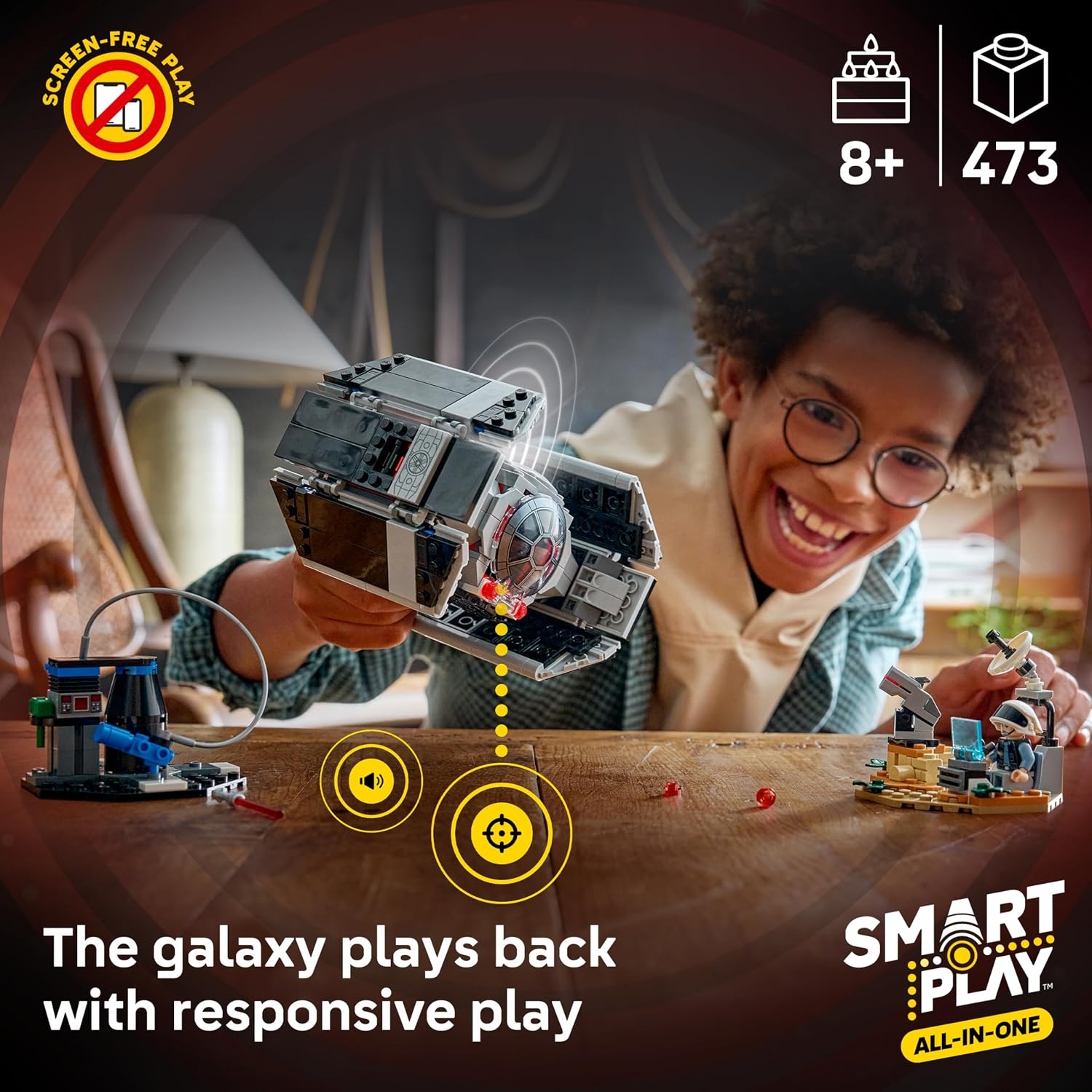 image:imageLEGO Star Wars SMART Play Darth Vaders TIE Fighter Interactive Building Toy AllinOne Set Reacts to How You Move and Play with a SMART Brick Gift for Boys Girls and Kids Ages 8 75421