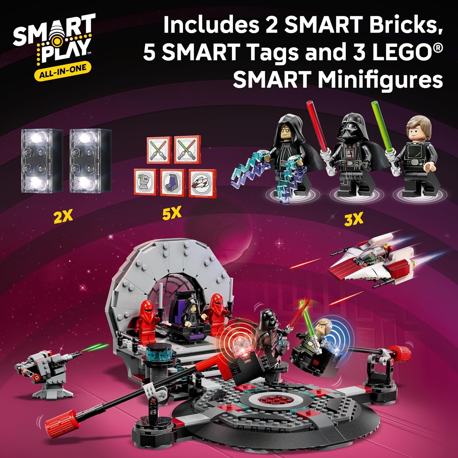 image:imageLEGO Star Wars SMART Play Throne Room Duel amp AWing Interactive Building Toy AllinOne Set Reacts to How You Move and Play with a SMART Brick Gift for Boys Girls and Kids Ages 9 75427