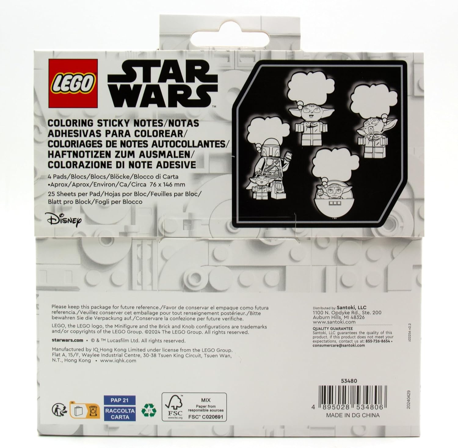 image:imageLEGO Star Wars The Mandalorian Coloring Sticky Notes Grogu 53480