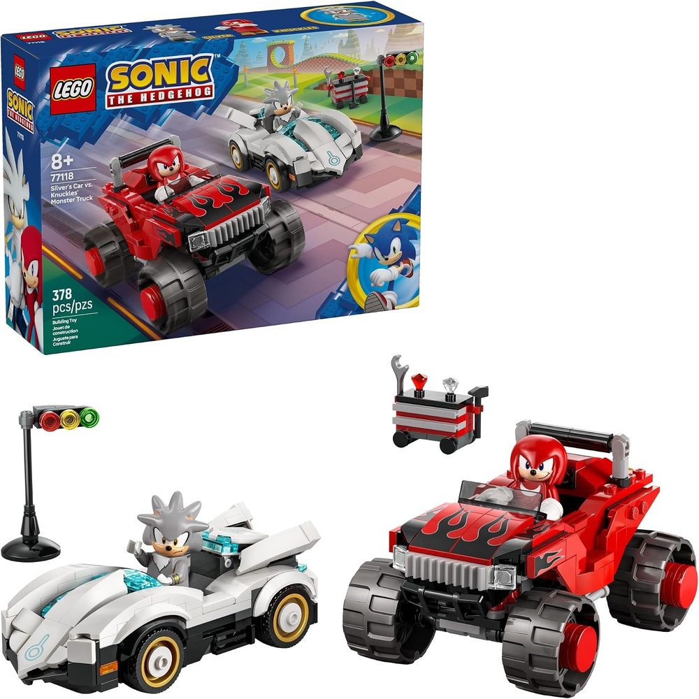 image:imageLEGO Sonic the Hedgehog Silvers Car vs Knuckles Monster Truck Building Toy for Boys amp Girls Racing Playset WSilver amp Knuckles Minifigures for Kids Ages 8 Gift Idea for Birthdays 77118
