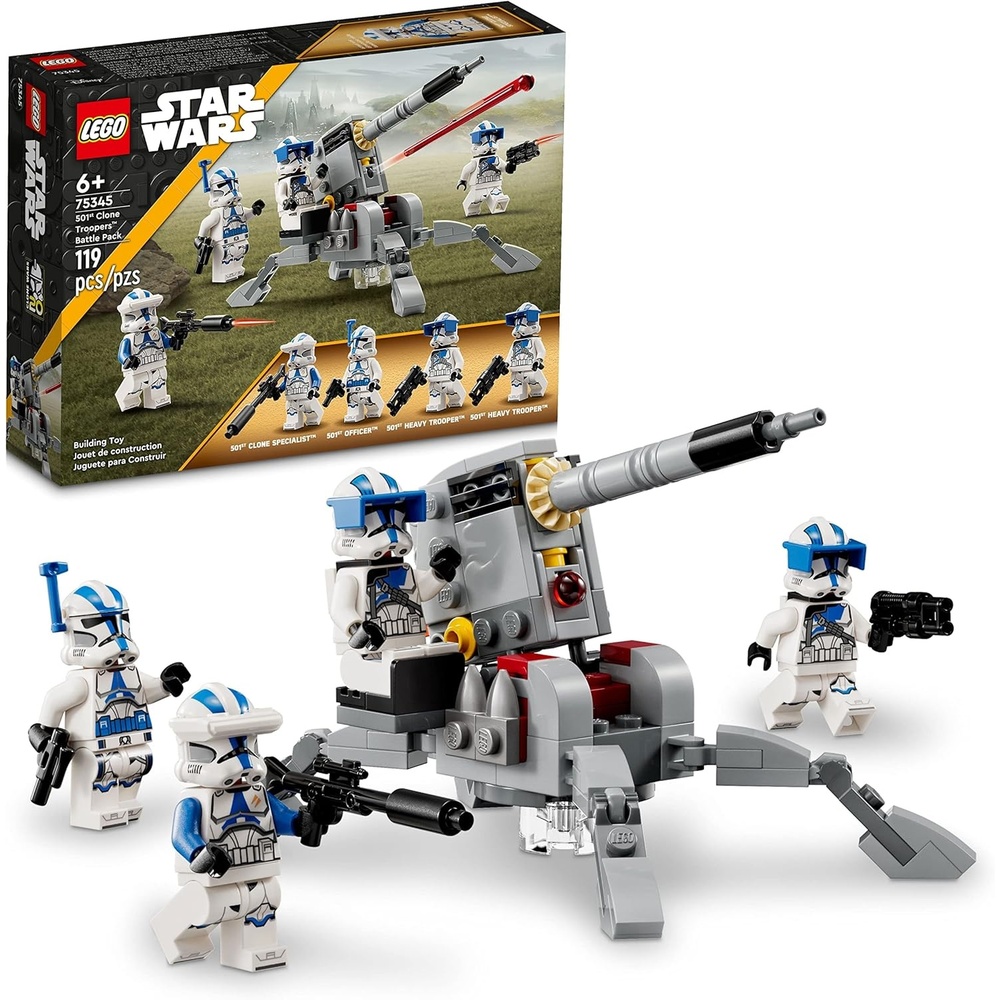 image:imageLEGO Star Wars 501st Clone Troopers Battle Pack Toy Set Buildable AV7 Anti Vehicle Cannon with 4 Clone Trooper Minifigures Portable Travel Toy Great Birthday Gift for Kids Ages 6 and Up 75345 Lego Star Wars Lego 119 Pieces 501st Clone Troopers Battle Pack 75345