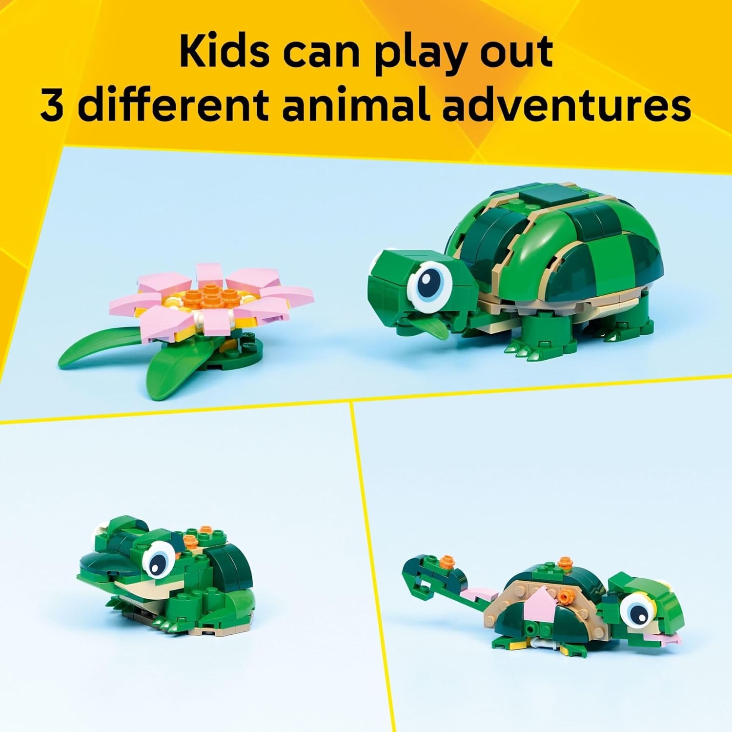 image:imageLEGO Creator 3 in 1 Turtle with a Water Lily Flower Building Toy for Girls amp Boys Kids Build a Chameleon Frog or Turtle Toy Figure Gift Idea for Animal Lovers Ages 7 31377