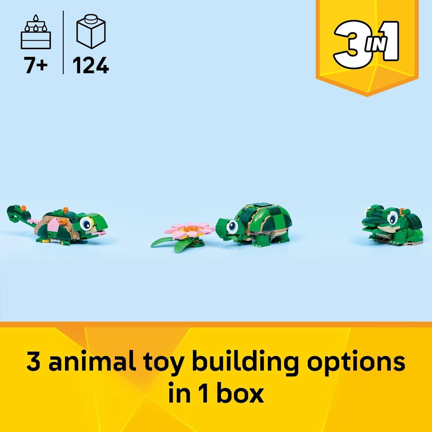 image:imageLEGO Creator 3 in 1 Turtle with a Water Lily Flower Building Toy for Girls amp Boys Kids Build a Chameleon Frog or Turtle Toy Figure Gift Idea for Animal Lovers Ages 7 31377