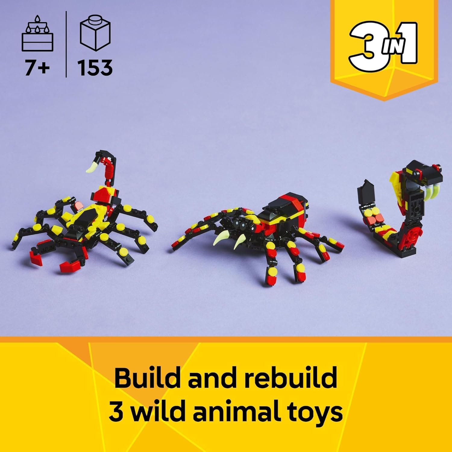 image:imageLEGO Creator 3 in 1 Wild Animals Surprising Spider Toy Building Toy with 3 Build Options Spider Scorpion or Snake Animal Figures for Kids Boys amp Girls Ages 7 Gift Idea for Birthday 31159