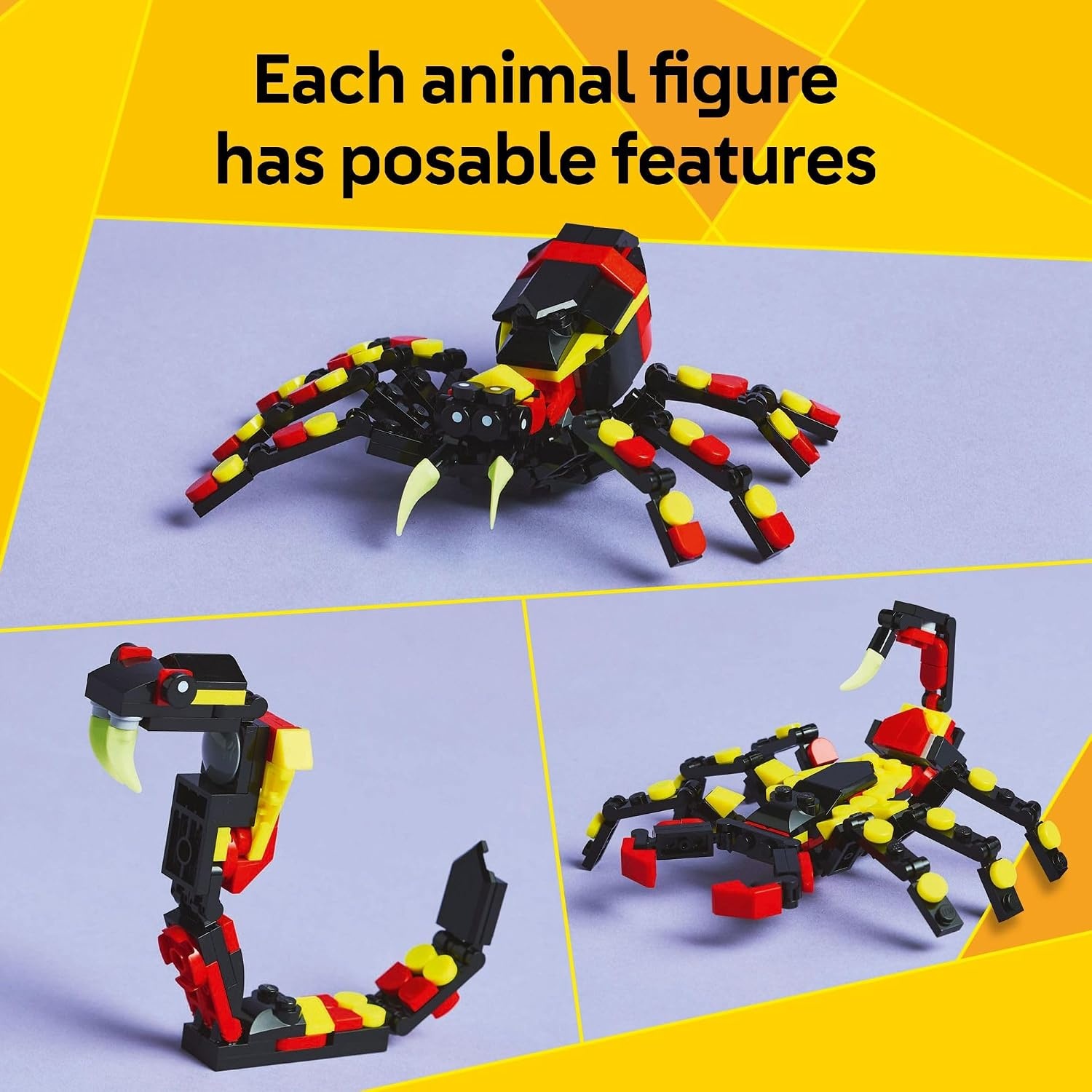 image:imageLEGO Creator 3 in 1 Wild Animals Surprising Spider Toy Building Toy with 3 Build Options Spider Scorpion or Snake Animal Figures for Kids Boys amp Girls Ages 7 Gift Idea for Birthday 31159