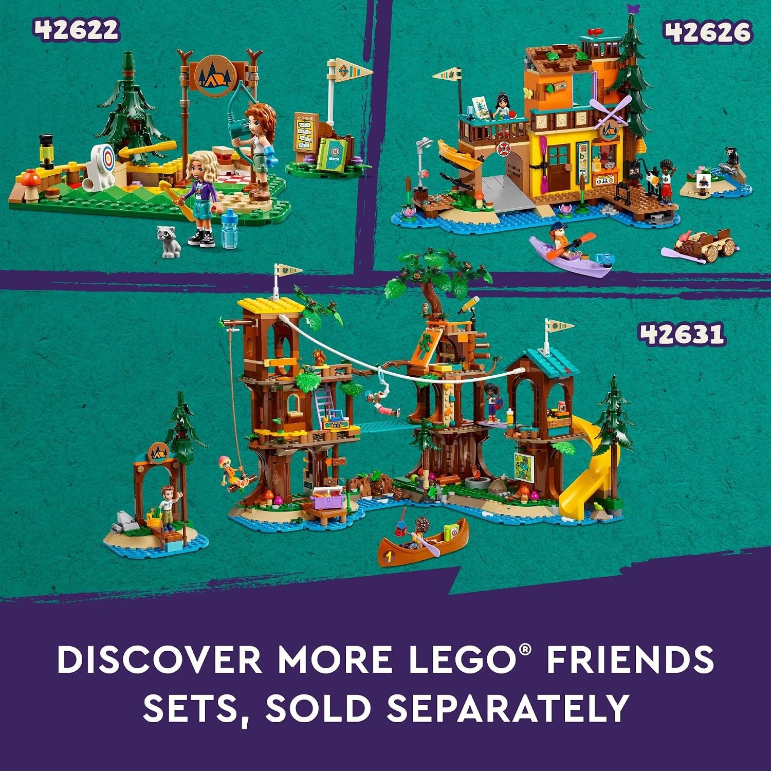 image:imageLEGO Friends Adventure Camp Cozy Cabins Camping Toy Kids Nature Playset Pretend Play Toy with 3 Mini Doll Characters and a Fox Figure Birthday Gift Idea for 7 Year Olds and Up 42624