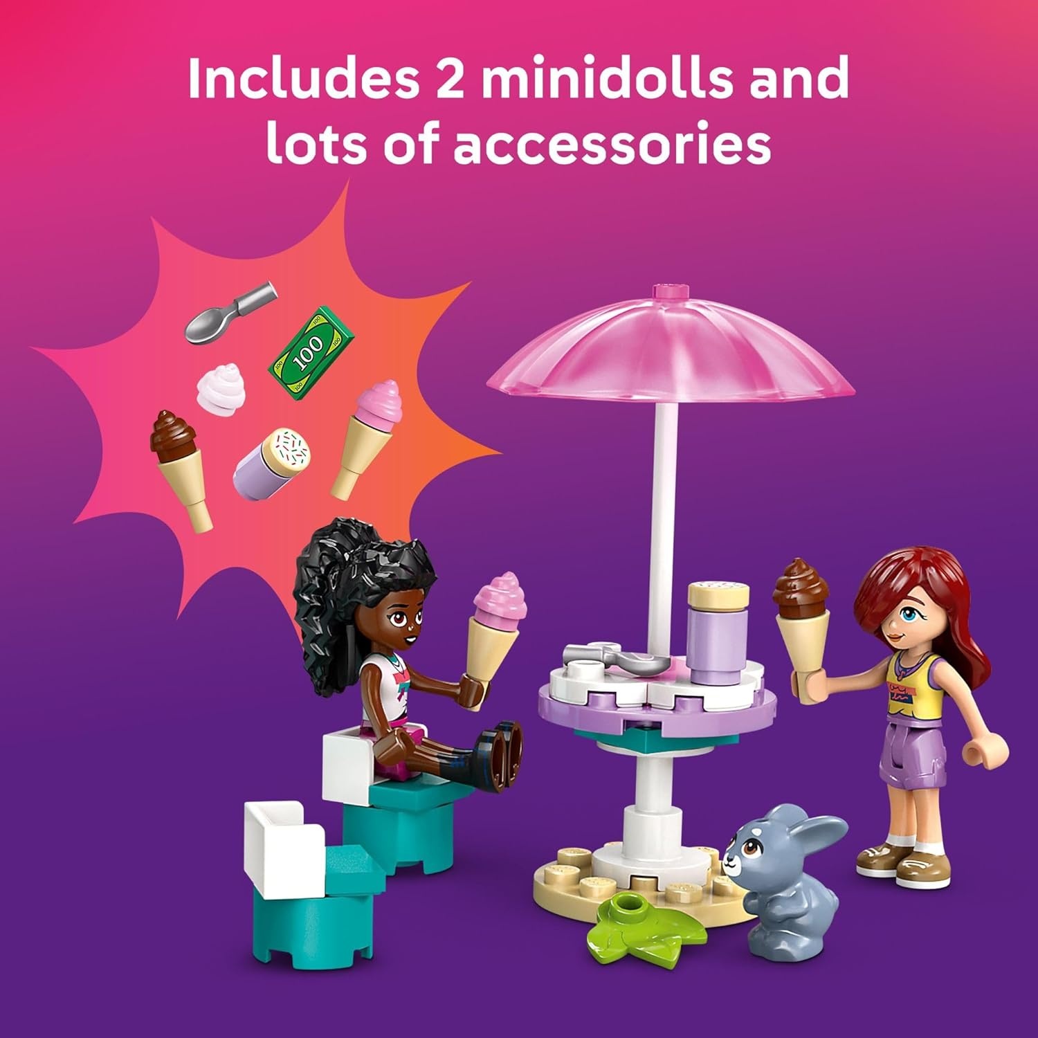 image:imageLEGO Friends Heartlake City Ice Cream Truck Toy Building Toy Pretend Play Set for Kids Girls and Boys Ages 4 Preschool Building Blocks with 2 Minidolls and Rabbit Figure 42644
