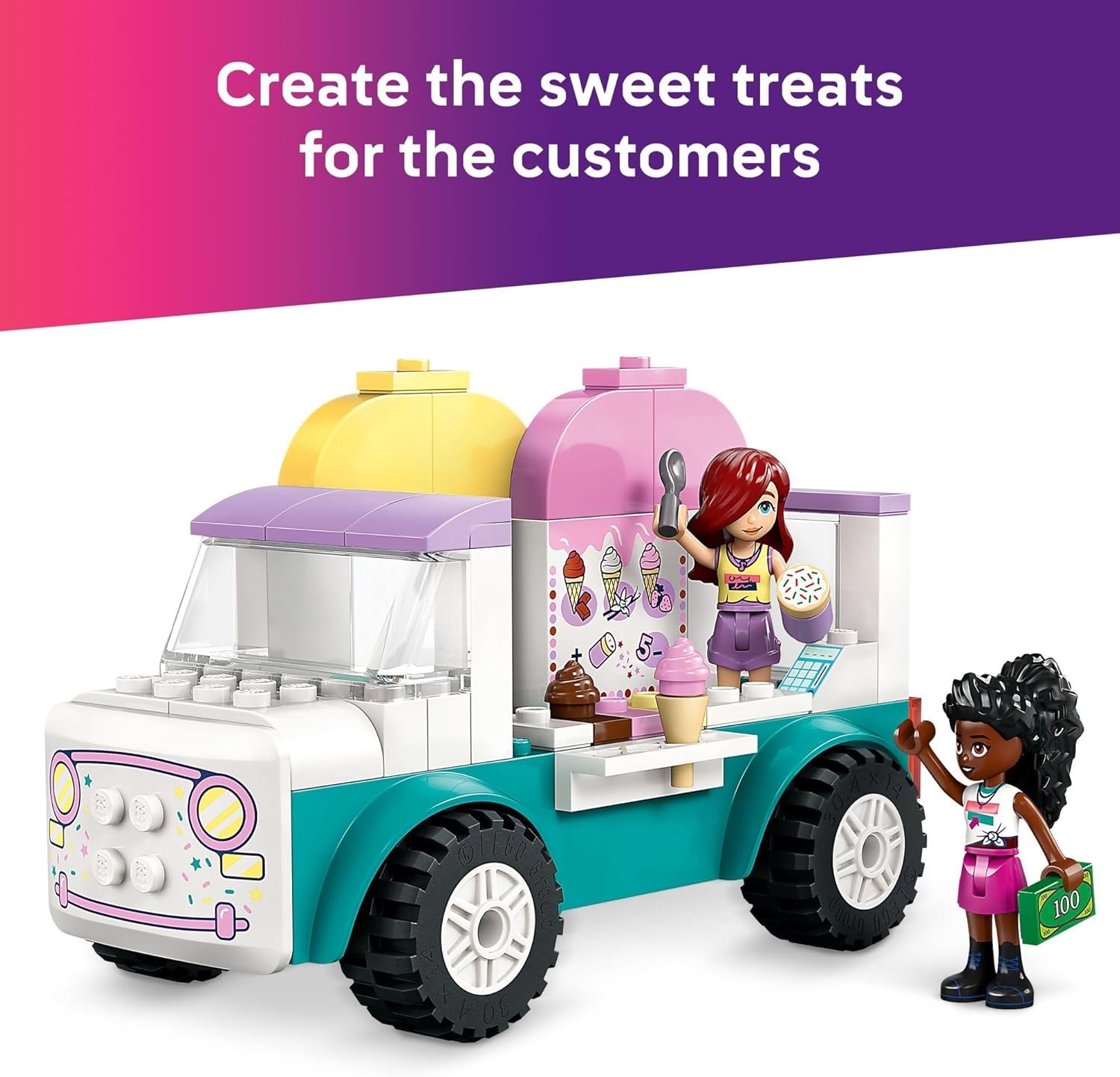 image:imageLEGO Friends Heartlake City Ice Cream Truck Toy Building Toy Pretend Play Set for Kids Girls and Boys Ages 4 Preschool Building Blocks with 2 Minidolls and Rabbit Figure 42644