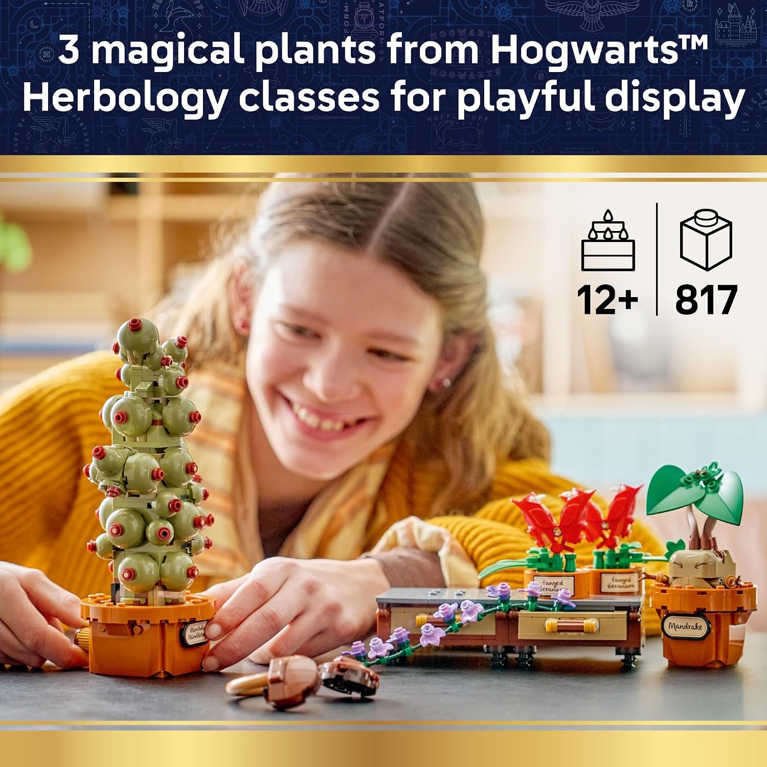 image:imageLEGO Harry Potter Hogwarts Herbology Plants 76474 Building Toy for Girls amp Boys Ages 12 Movable Features Display as Bedroom or Desk Decor 817 pieces Gift for Fans