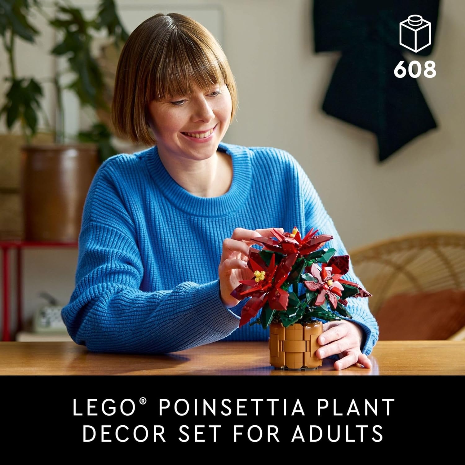 image:imageLEGO Icons Poinsettia Building Sets for Adults Artificial Flowers for Decoration Festive Holiday Flowers for Table Centerpiece 10370