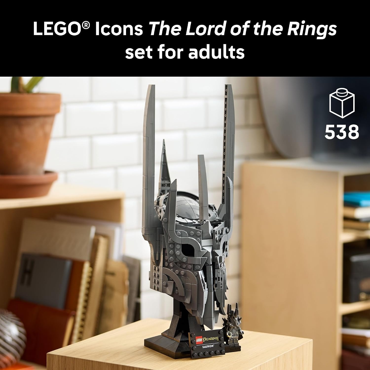 image:imageLEGO Icons The Lord of The Rings Saurons Helmet Building Set for Adults Ages 18 Bedroom Home Office Book Shelf Decor WSauron Minifigure Gift for Birthdays 11373