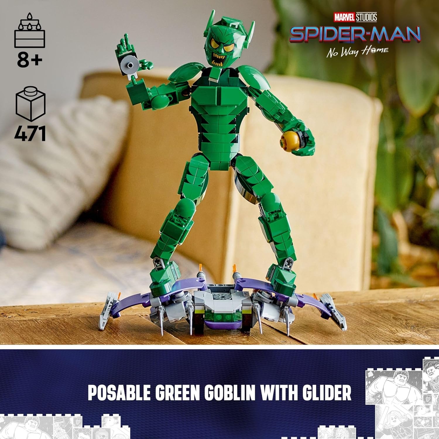 image:imageLEGO Marvel Green Goblin Construction Figure Building Toy for Boys amp Girls Ages 8 Marvel Villain Action Figure WGlider and Pumpkin Bombs Gift for Fans 76284
