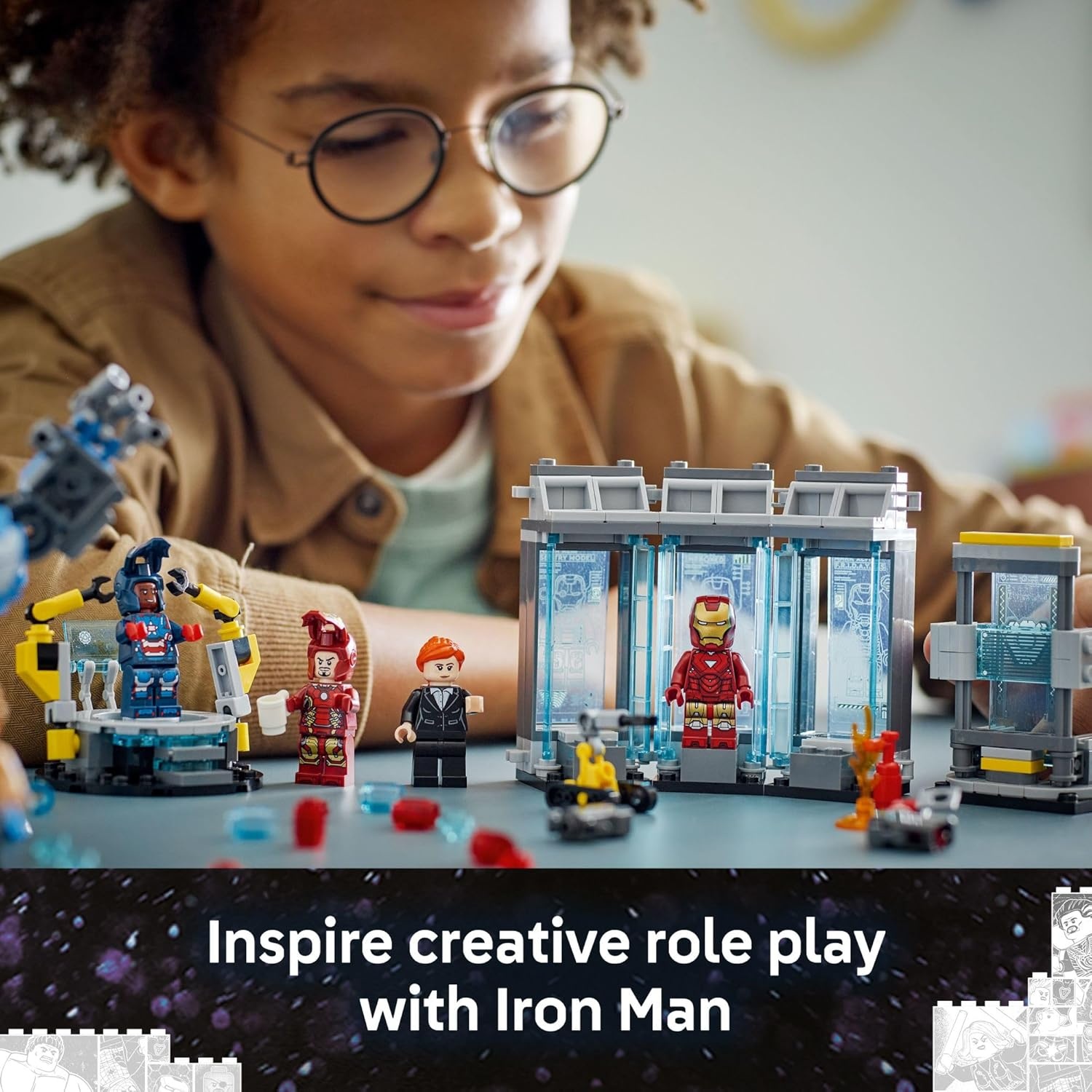 image:imageLEGO Marvel Iron Mans Laboratory Hall of Armor Building Toy Marvel Superhero Toy for Kids Boys and Girls Ages 8 with Minifigures and a Mech Gift Idea for Birthdays 76315