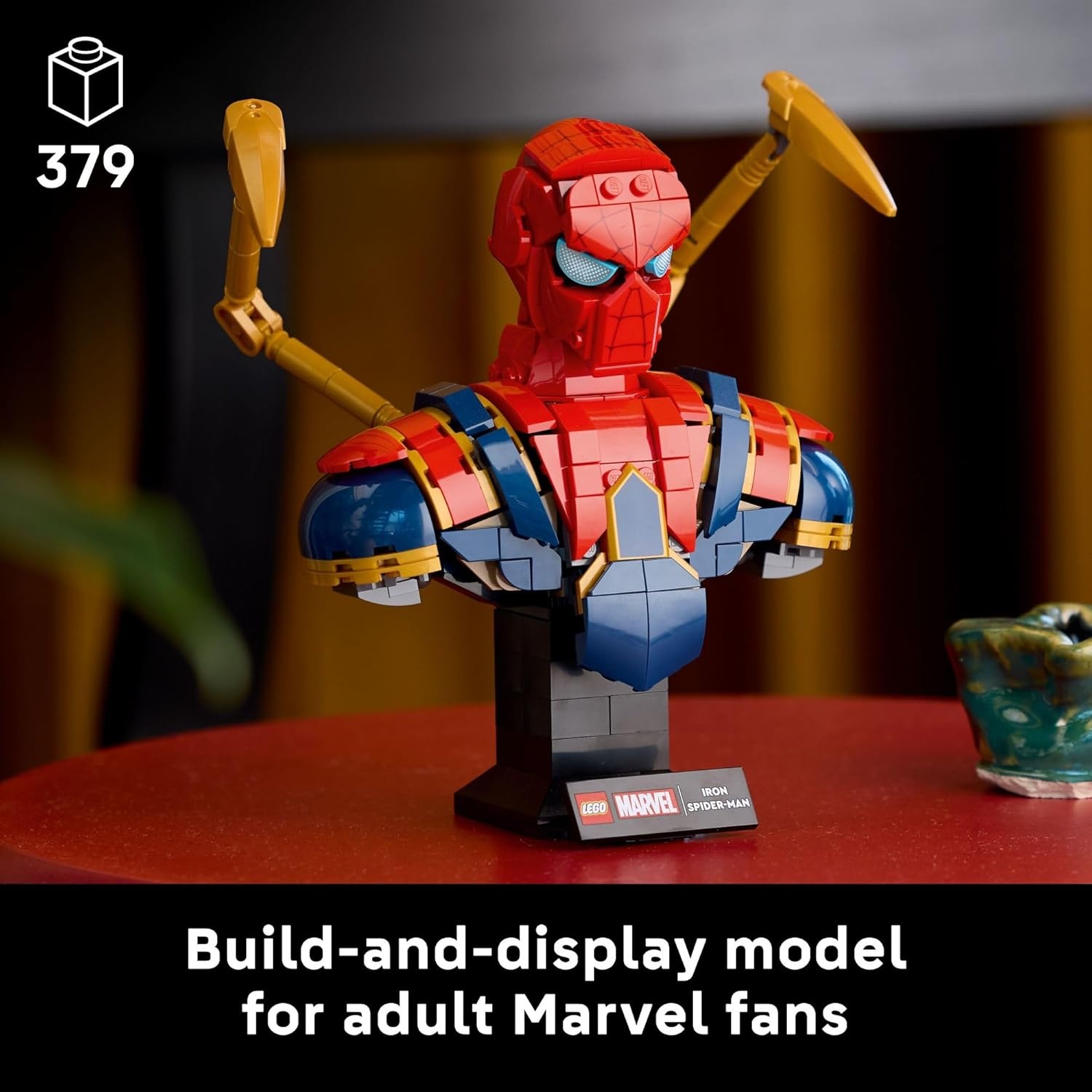 image:imageLEGO Marvel Iron SpiderMan Bust Collectible Building Kit for Adults Ages 18 Includes Iron SpiderMan Minifigure Collectible Model for Super Hero Fans Gift for Men and Women 76326