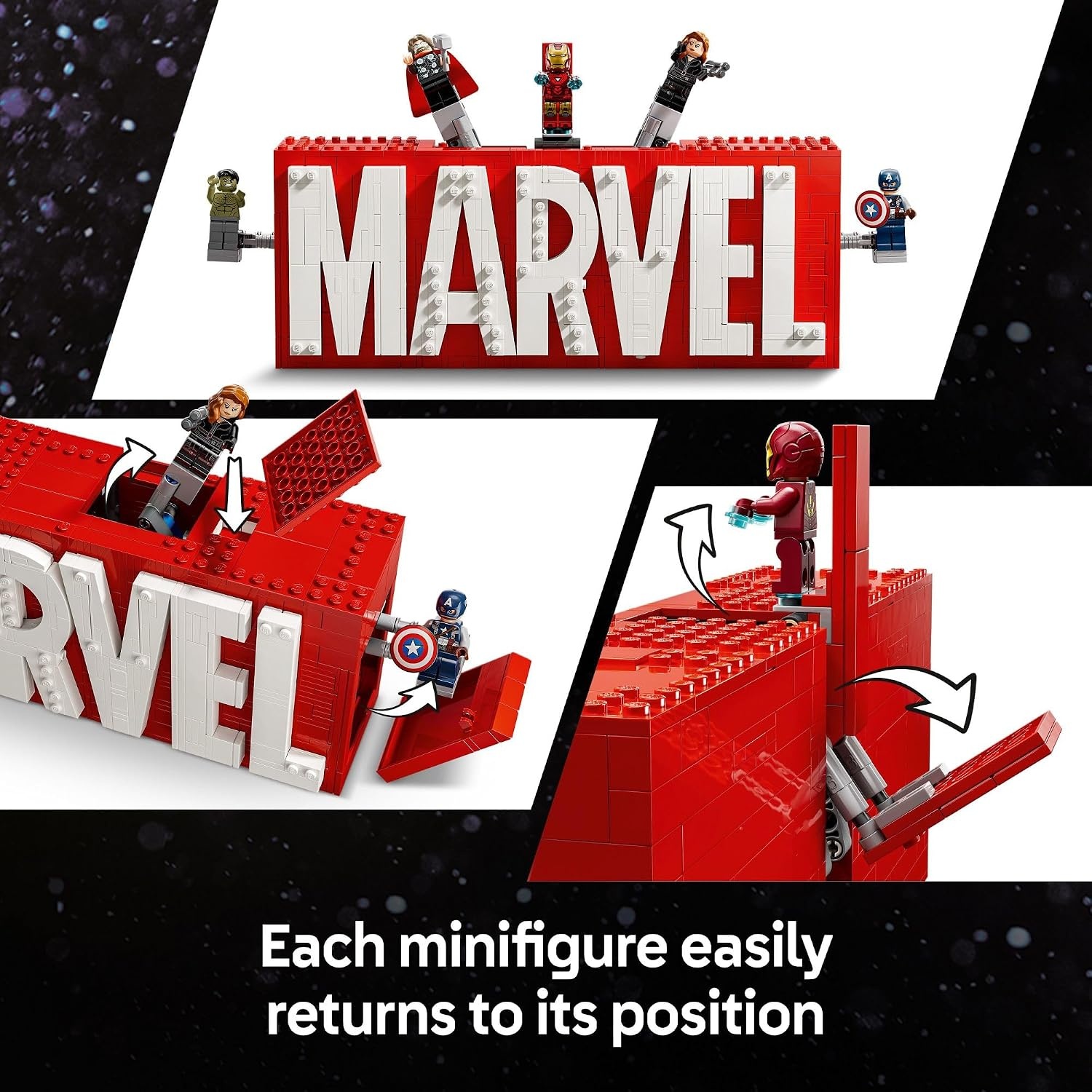 image:imageLEGO Marvel Marvel Logo amp Minifigures Building Toy Marvel Collectible Set for Kids Boys and Girls Ages 12 Model Kit with 5 Minifigures Gift Idea for Birthday 76313