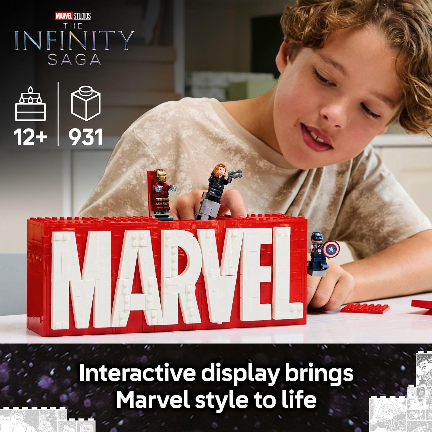 image:imageLEGO Marvel Marvel Logo amp Minifigures Building Toy Marvel Collectible Set for Kids Boys and Girls Ages 12 Model Kit with 5 Minifigures Gift Idea for Birthday 76313