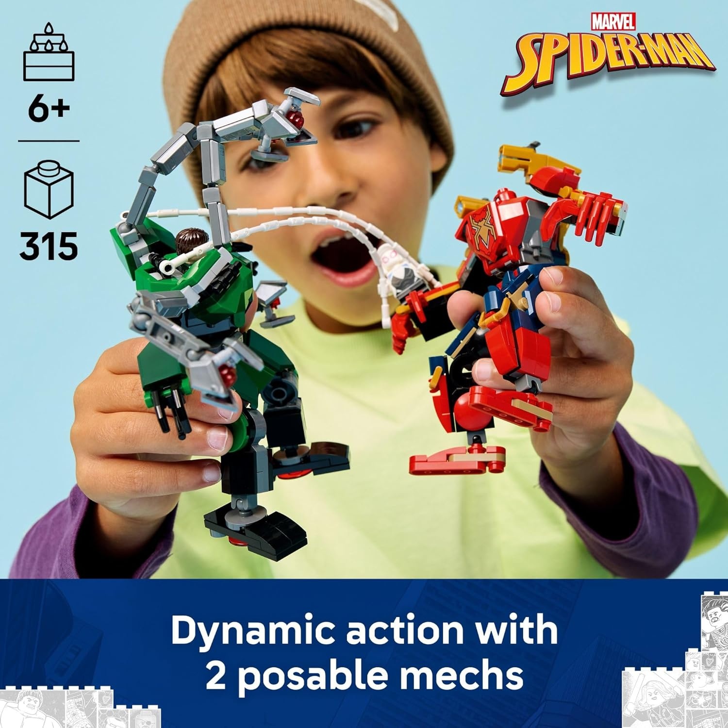 image:imageLEGO Marvel Mech Battle SpiderMan vs Doc Ock Building Toys for Kids Super Hero amp Villain Poseable Mech Toys W3 Marvel Minifigures for Kids amp Fans Ages 6 Gift Idea for Birthdays 76338