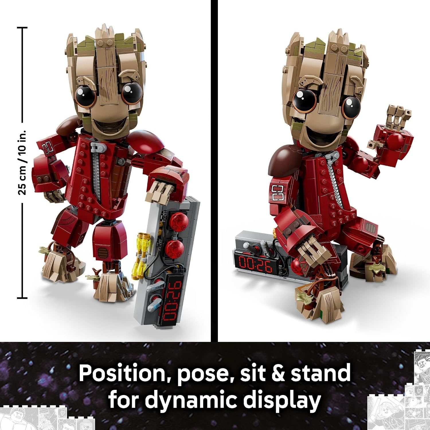 image:imageLEGO Marvel Ravager Jumpsuit Groot Building Toy for Boys amp Girls Ages 10 Posable Display amp Play Figure WDetonator Device Gift Idea for Birthdays 76341