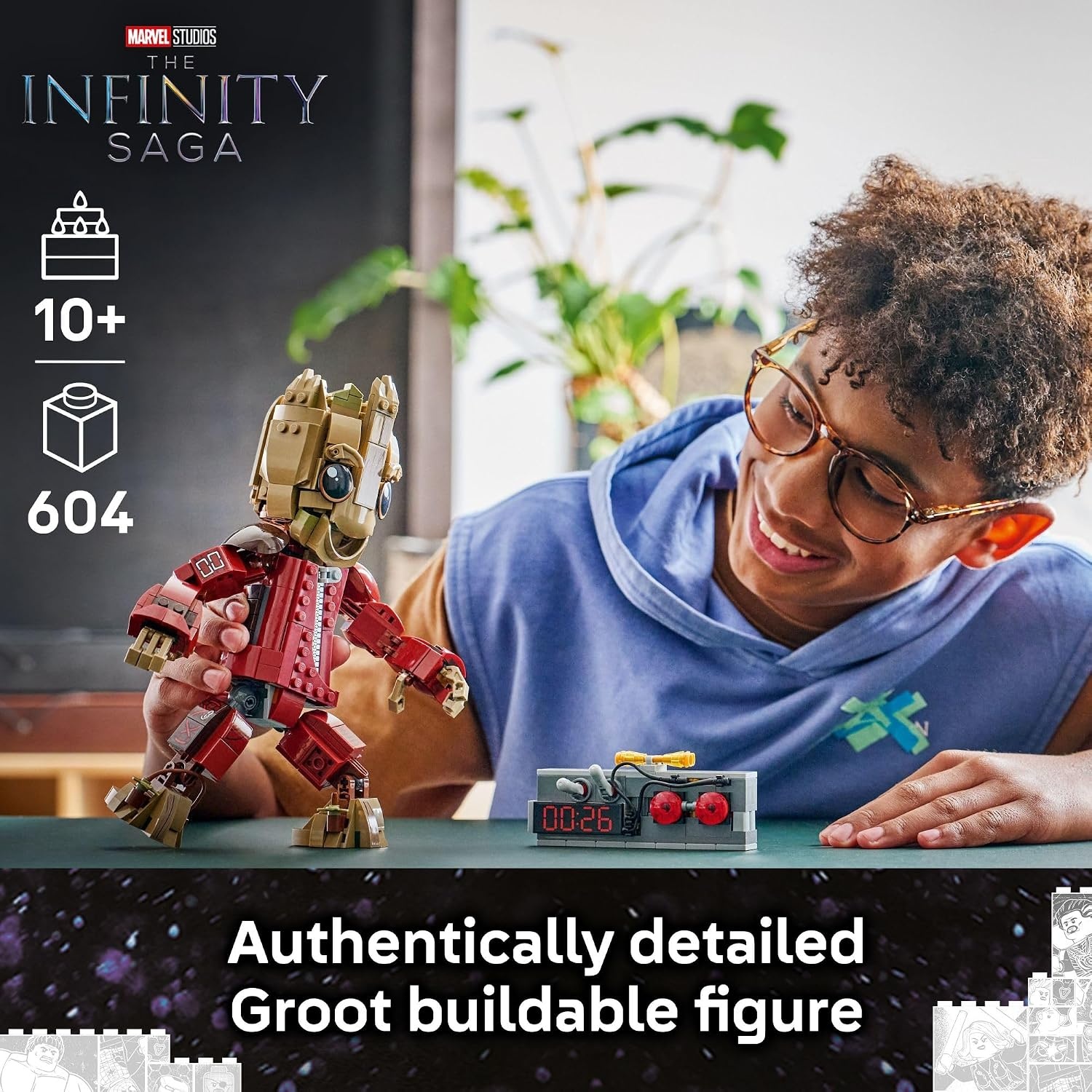image:imageLEGO Marvel Ravager Jumpsuit Groot Building Toy for Boys amp Girls Ages 10 Posable Display amp Play Figure WDetonator Device Gift Idea for Birthdays 76341