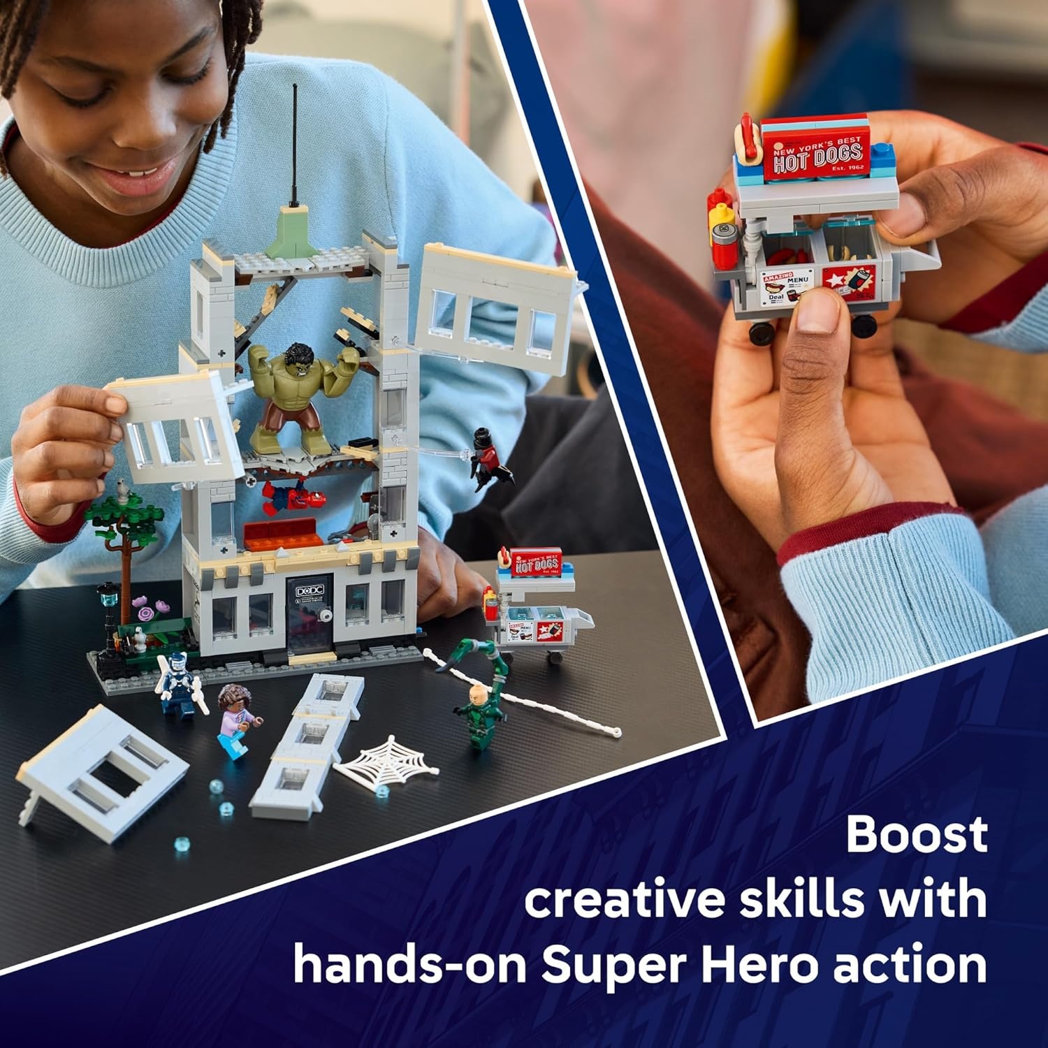 image:imageLEGO Marvel SpiderMan vs Hulk Epic Clash Super Hero Building Toy for Boys amp Girls Ages 8 Includes 5 Minifigures amp Hulk Figure SpiderMan Toy for Fans Gift for Birthdays 76350
