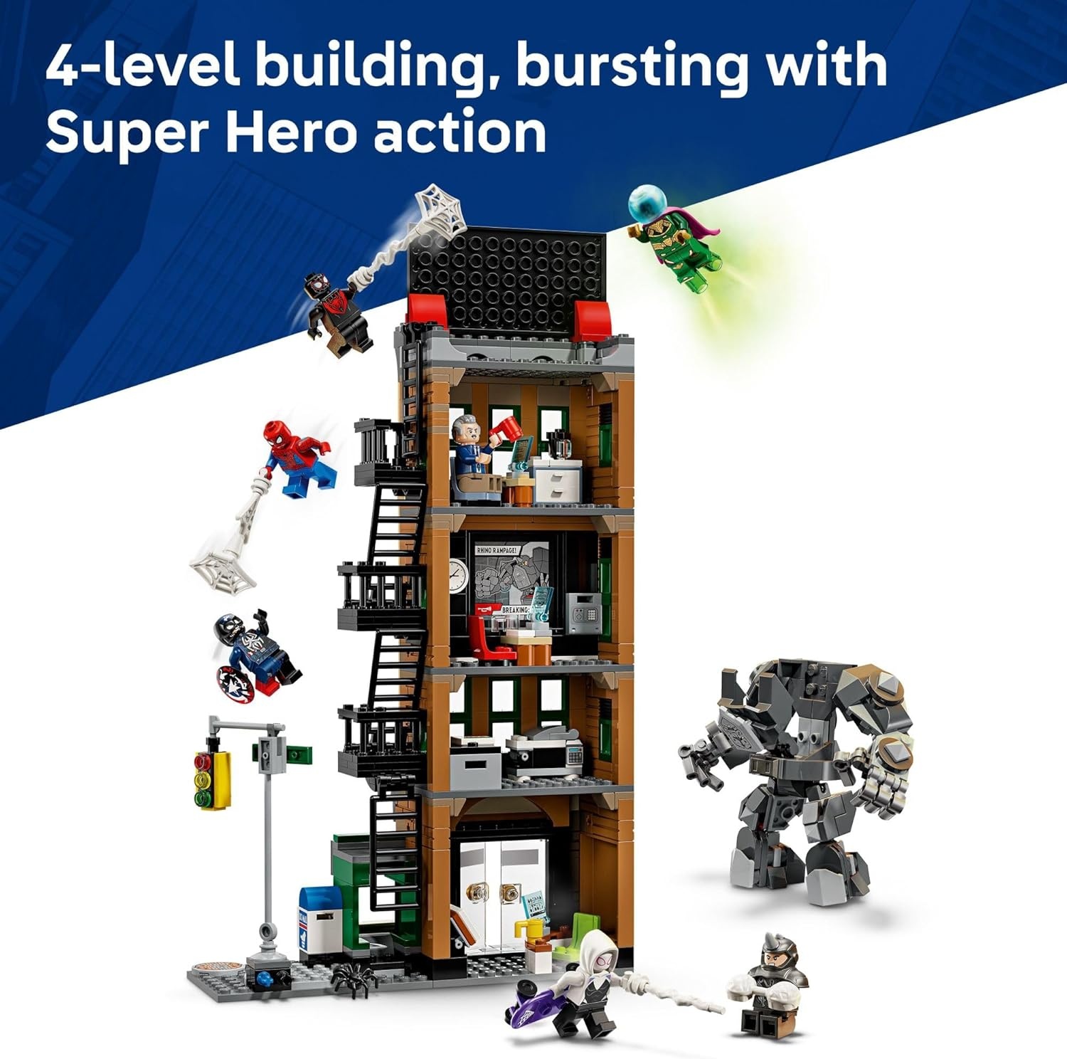 image:imageLEGO Marvel SpiderMan vs Mysterio The Daily Bugle Building Toy Pretend Play Set with 7 Minifigures amp Rhino Mech Super Hero Toy for Boys amp Girls Ages 10 Gift Idea for Birthdays 76342