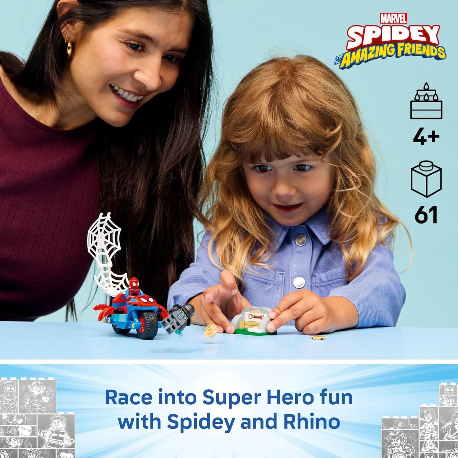 image:imageLEGO Marvel Spidey and His Amazing Friends Spidey on his Motorcycle vs Rhino Building Toy for Kids Super Hero Pretend Playset for Preschool Boys amp Girls Ages 4 Gift Idea for Birthdays 11206