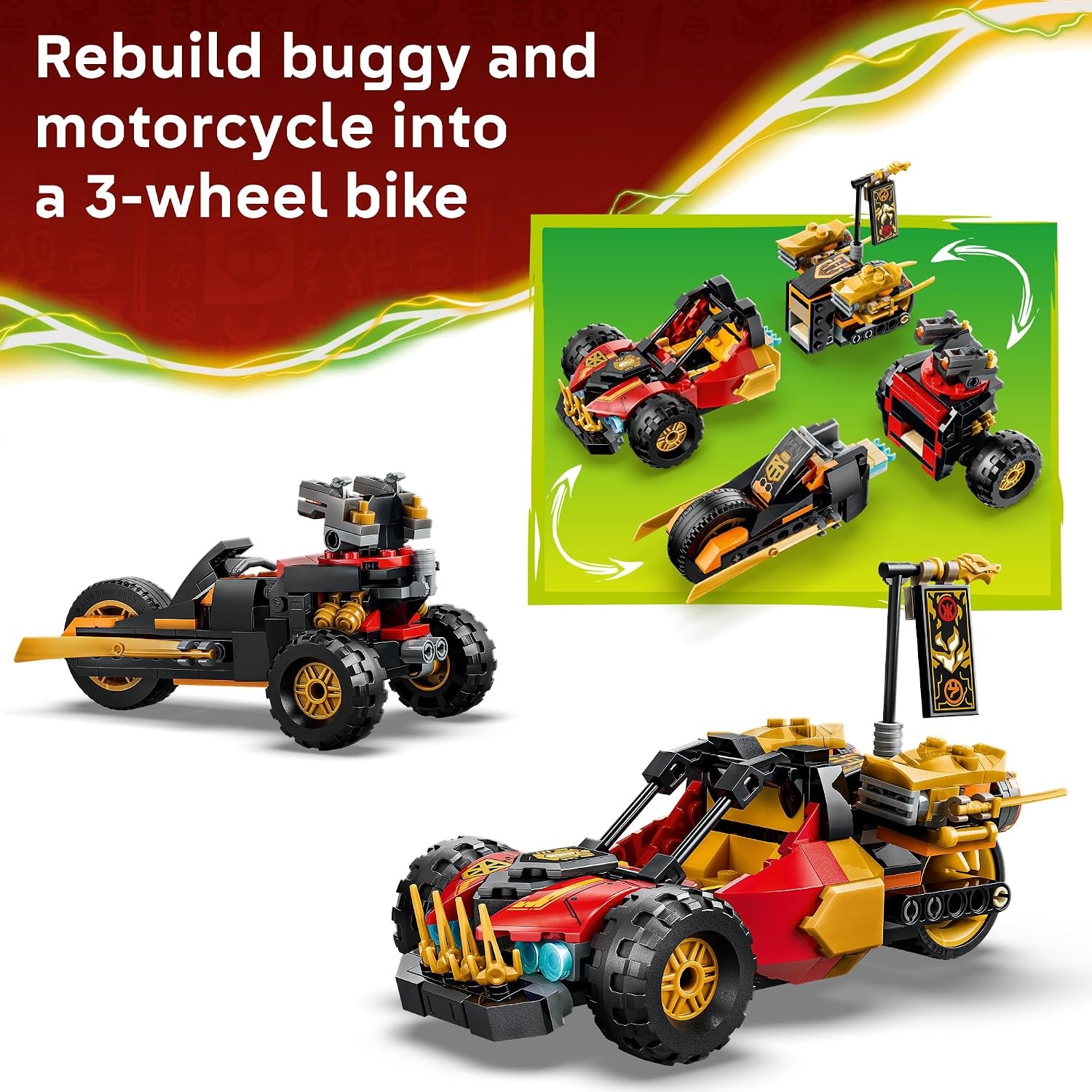 image:imageLEGO NINJAGO Kai and Coles Combiner Vehicles 71864 Building Toys for Boys amp Girls Ages 7 Toy Car amp Motorcycle for Pretend Play 3 Minifigures 394 pieces Gift for Birthdays