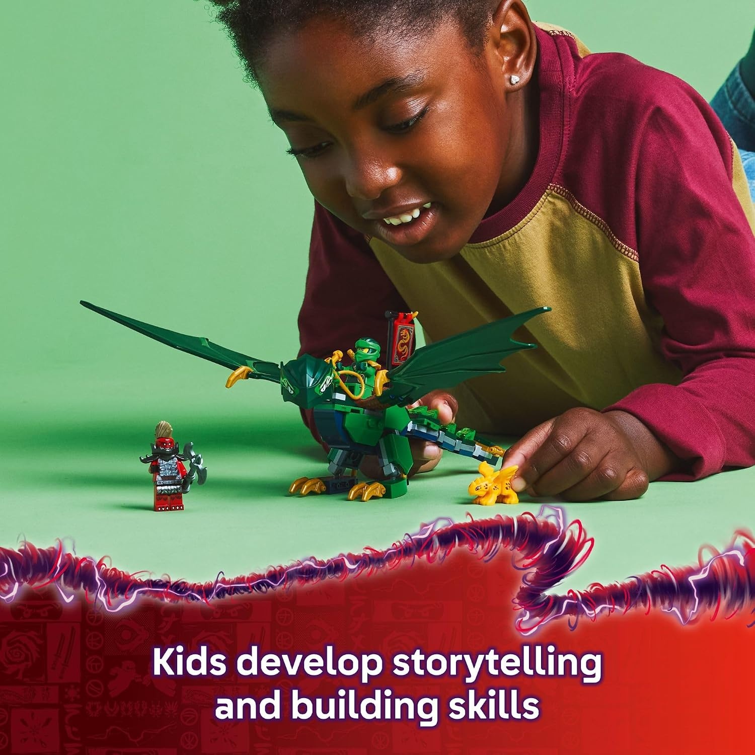 image:imageLEGO NINJAGO Lloyds Green Forest Dragon Toy Pretend Play Building Toy for Boys and Girls Ages 6 Birthday Gift for Kids Dragon Figurine with 2 Minifigures for Kids 71829