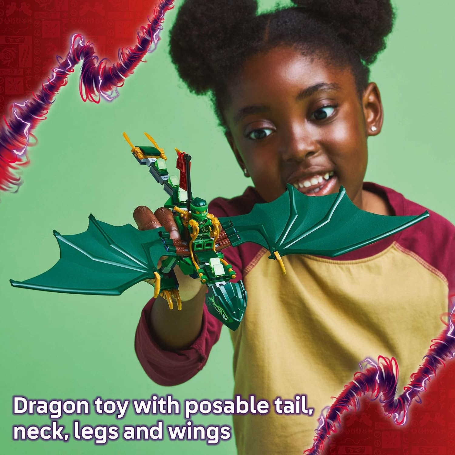 image:imageLEGO NINJAGO Lloyds Green Forest Dragon Toy Pretend Play Building Toy for Boys and Girls Ages 6 Birthday Gift for Kids Dragon Figurine with 2 Minifigures for Kids 71829