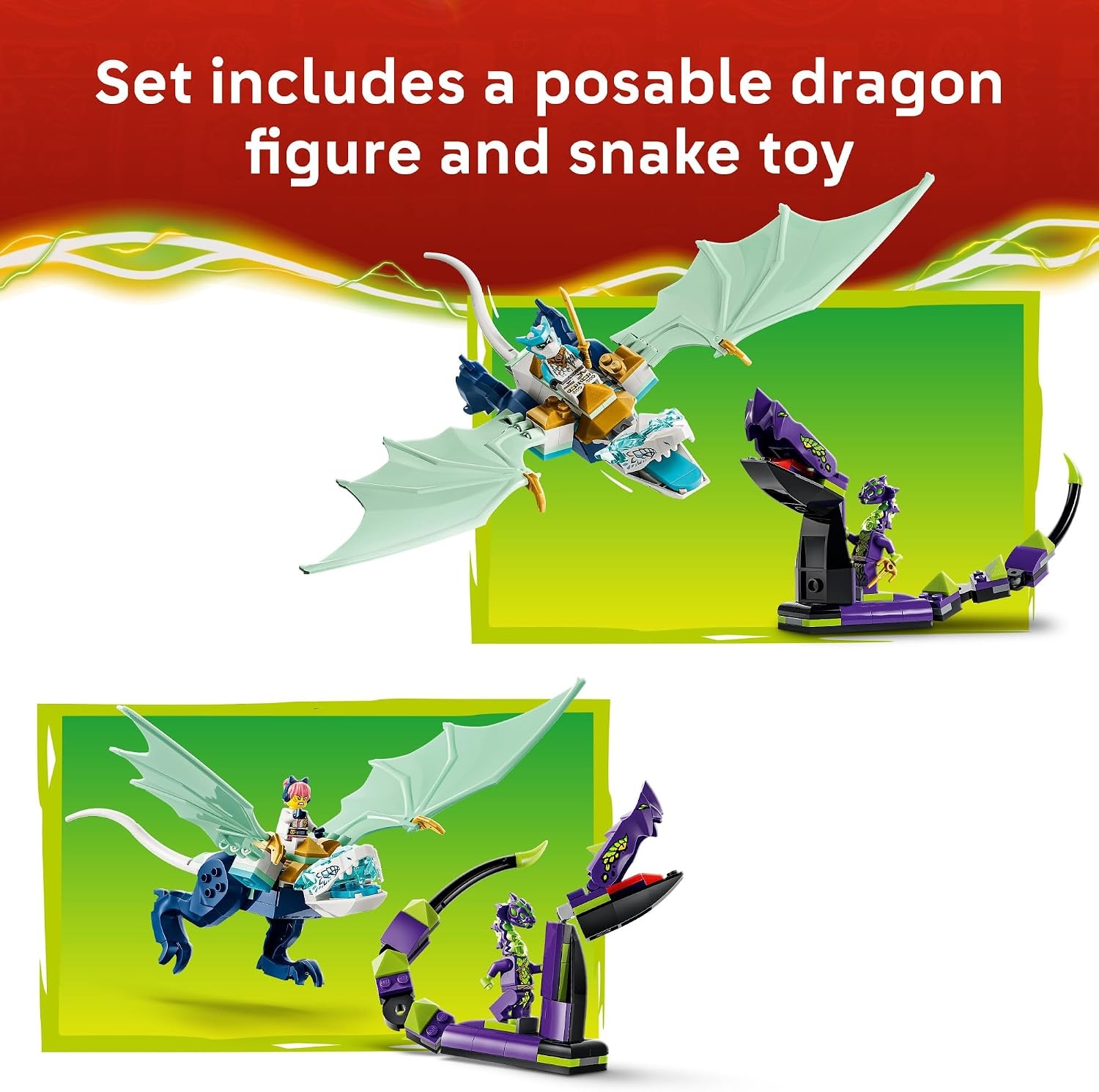 image:imageLEGO NINJAGO Zanes Ice Dragon Battle 71865 Building Toys for Boys amp Girls Ages 4 Posable Snake amp Dragon Figures Pretend Play 4 Minifigures 141 pieces Gift Idea