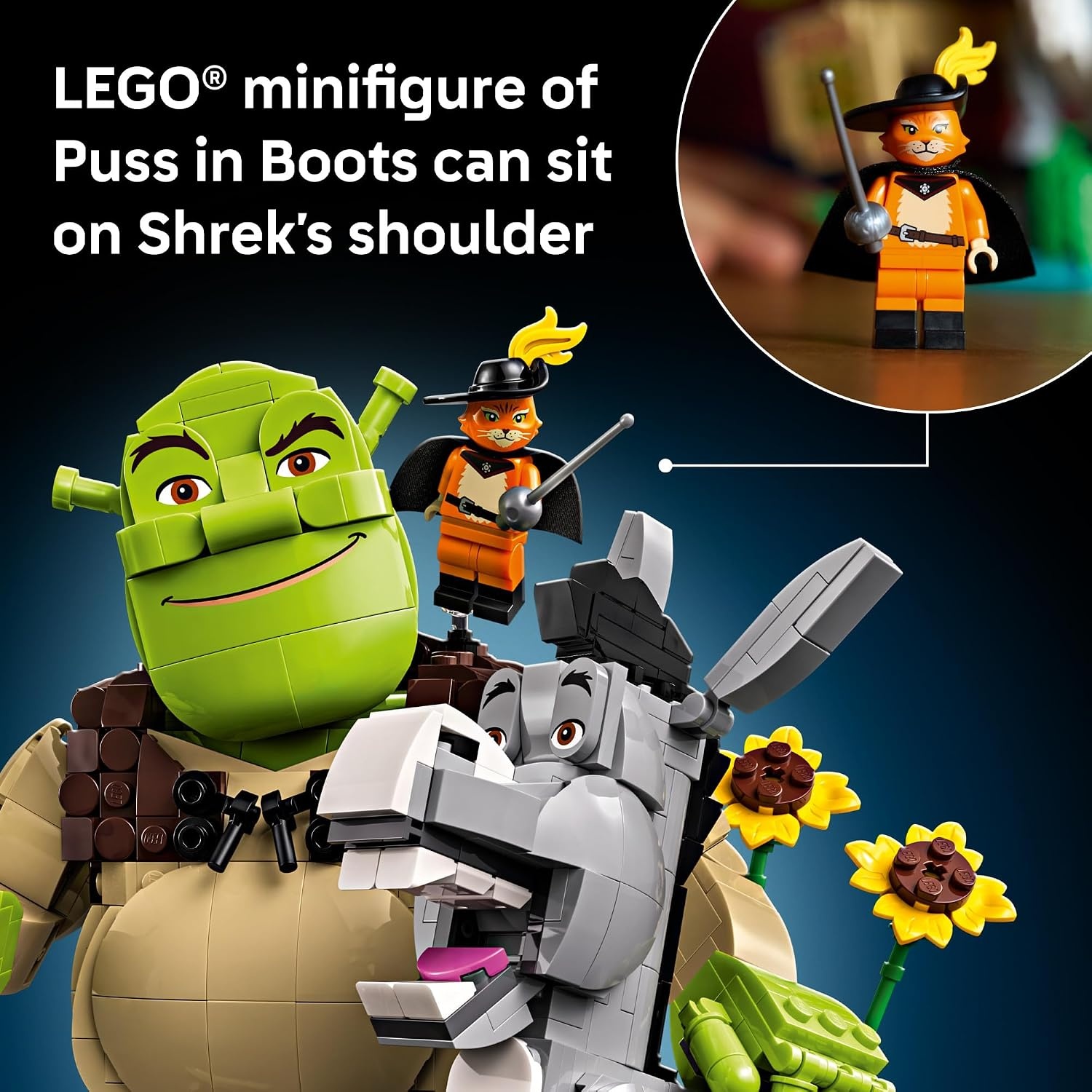 image:imageLEGO Shrek Shrek Donkey amp Puss in Boots 72423 Collectible Building Set for Adults Ages 18 Movie Display for Bedroom or Book Shelf 1403 pieces Gift for Men amp Women