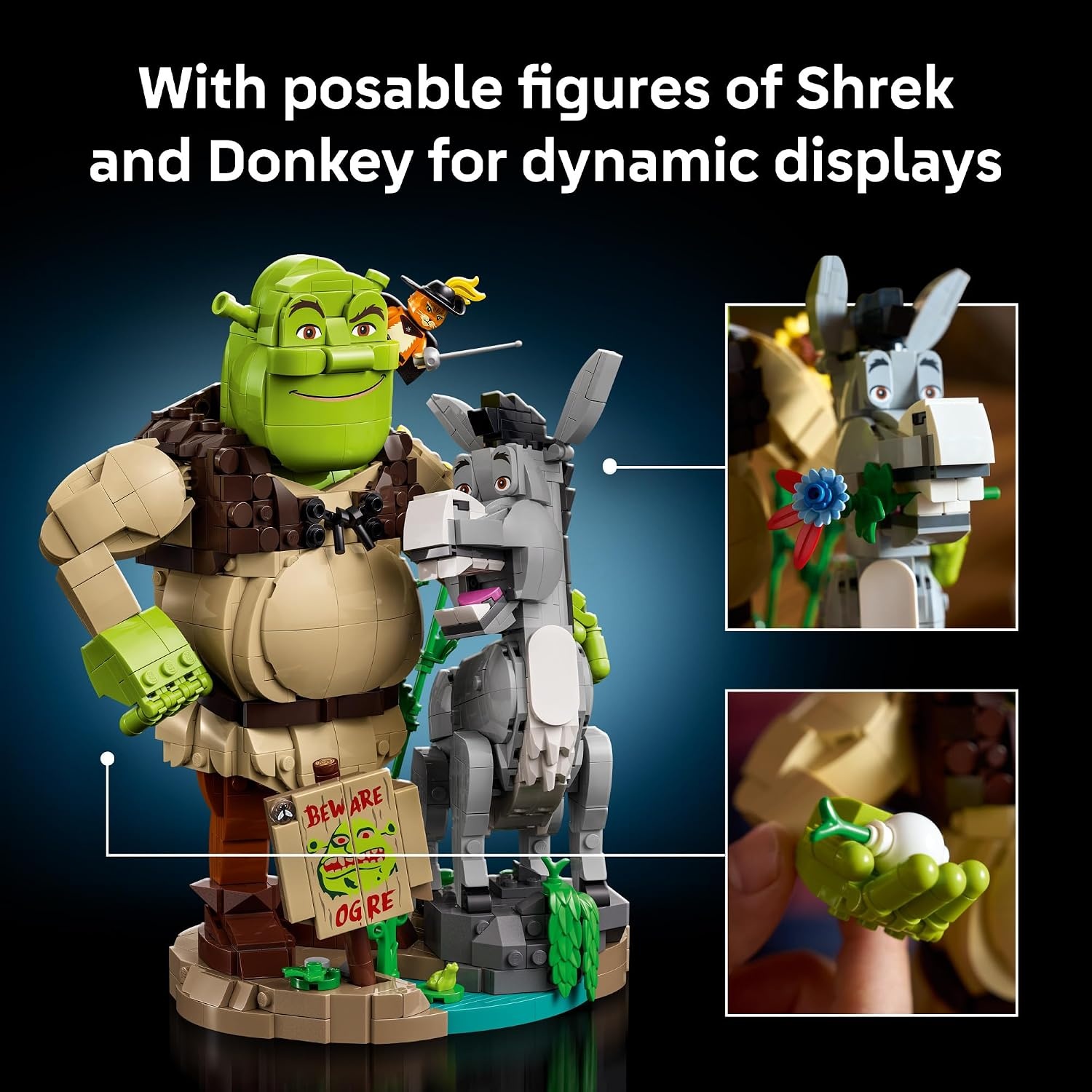 image:imageLEGO Shrek Shrek Donkey amp Puss in Boots 72423 Collectible Building Set for Adults Ages 18 Movie Display for Bedroom or Book Shelf 1403 pieces Gift for Men amp Women