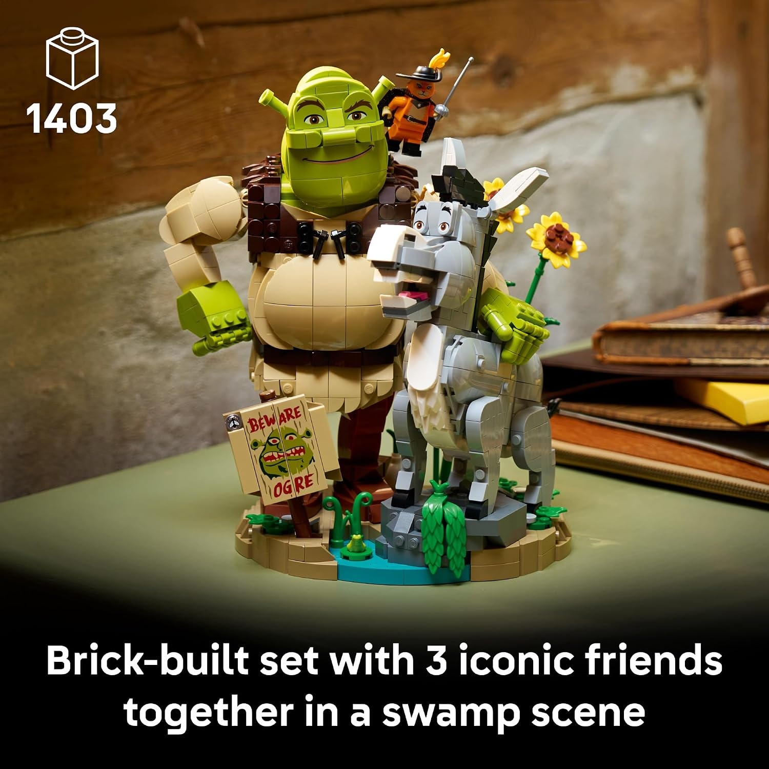 image:imageLEGO Shrek Shrek Donkey amp Puss in Boots 72423 Collectible Building Set for Adults Ages 18 Movie Display for Bedroom or Book Shelf 1403 pieces Gift for Men amp Women
