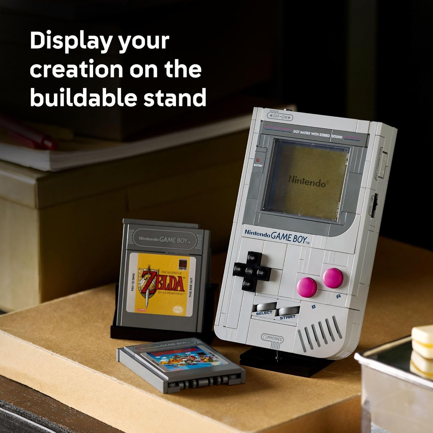 image:imageLEGO Super Mario Game Boy Retro Building Sets for Adults Ages 18 Gifts for Birthdays Collectible Model with Game Paks and Display Stand 72046