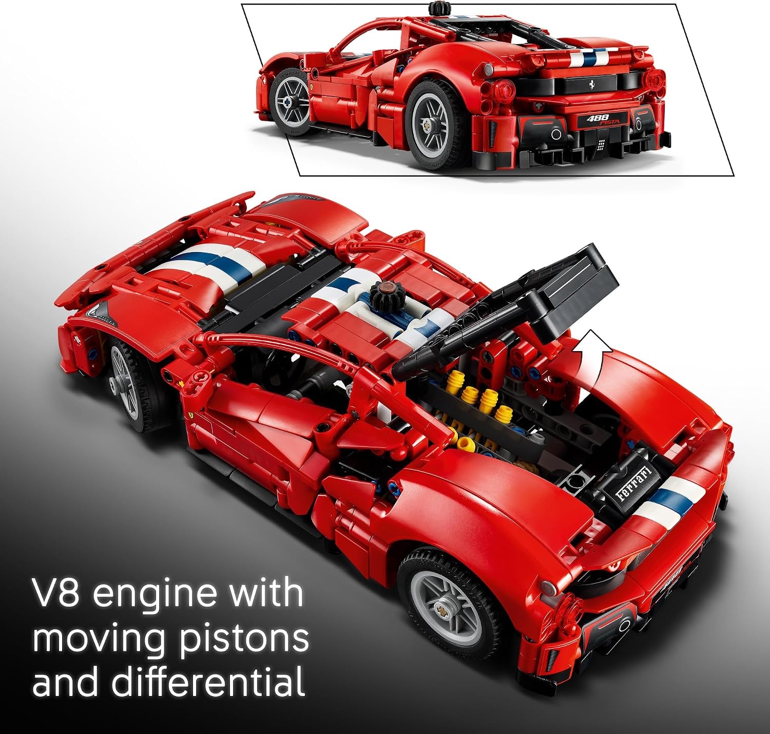 image:imageLEGO Technic Ferrari 488 Pista Car 42235 Building Toys for Boys amp Girls Ages 9 Toy Car for Display for Bedroom or Book Shelf 882 pieces Gifts for Kids