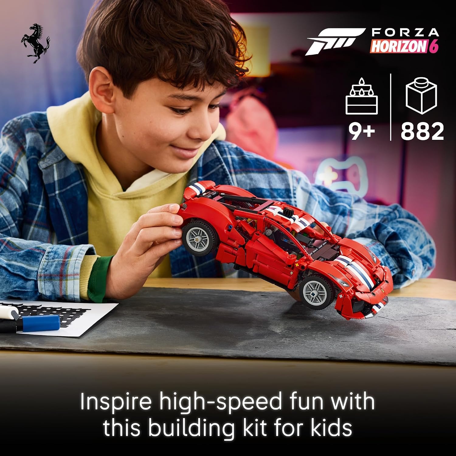 image:imageLEGO Technic Ferrari 488 Pista Car 42235 Building Toys for Boys amp Girls Ages 9 Toy Car for Display for Bedroom or Book Shelf 882 pieces Gifts for Kids