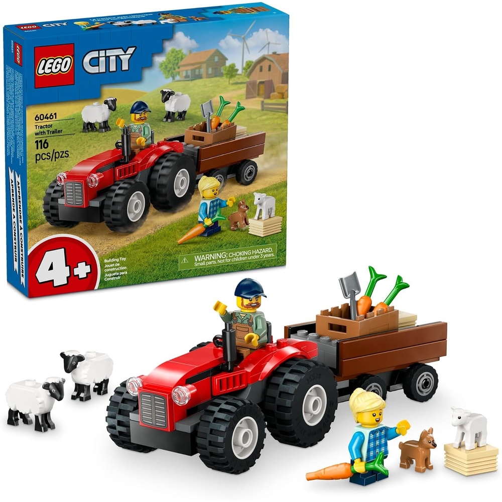 image:imageLEGO City Red Farm Tractor with Trailer amp Sheep Toddler Learning Toy Farm Toy with Tractor and Animal Figurines Preschool Toy for Boys and Girls Ages 4 Gift for Birthdays and Holidays 60461