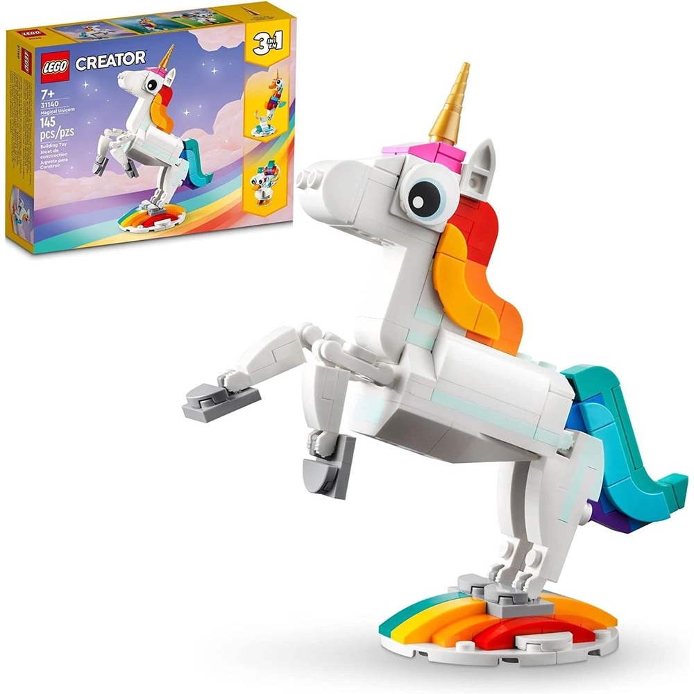 image:imageLEGO Creator 3 in 1 Magical Unicorn Toy Transforms to Seahorse to Peacock Rainbow Animal Figures Unicorn Gift for Grandchildren Girls and Boys Buildable Toys 31140