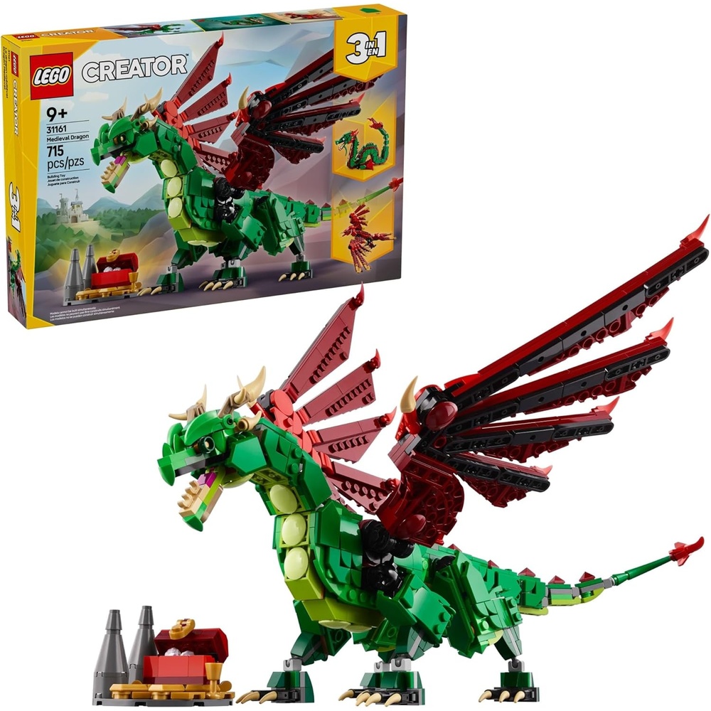 image:imageLEGO Creator 3 in 1 Medieval Dragon Toy Building Toy with 3 Build Options Dragon Sea Serpent or Phoenix Fantasy Set for Kids Boys and Girls Ages 9 Gift Idea for Birthdays 31161