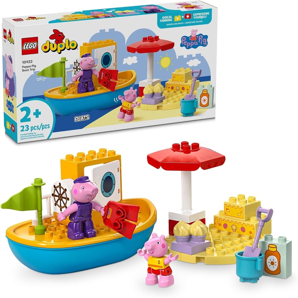 image:imageLEGO DUPLO Peppa Pig Boat Trip Bath Toy Building Block Learning Set for Preschool Kids with 2 Peppa Pig Figures Included Water Toy Gift Idea for Toddlers Ages 2 and Up 10432