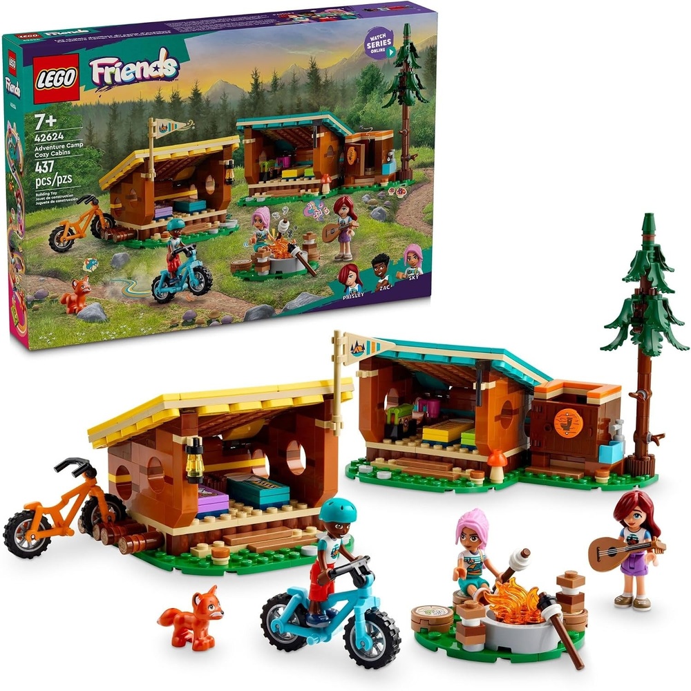 image:imageLEGO Friends Adventure Camp Cozy Cabins Camping Toy Kids Nature Playset Pretend Play Toy with 3 Mini Doll Characters and a Fox Figure Birthday Gift Idea for 7 Year Olds and Up 42624