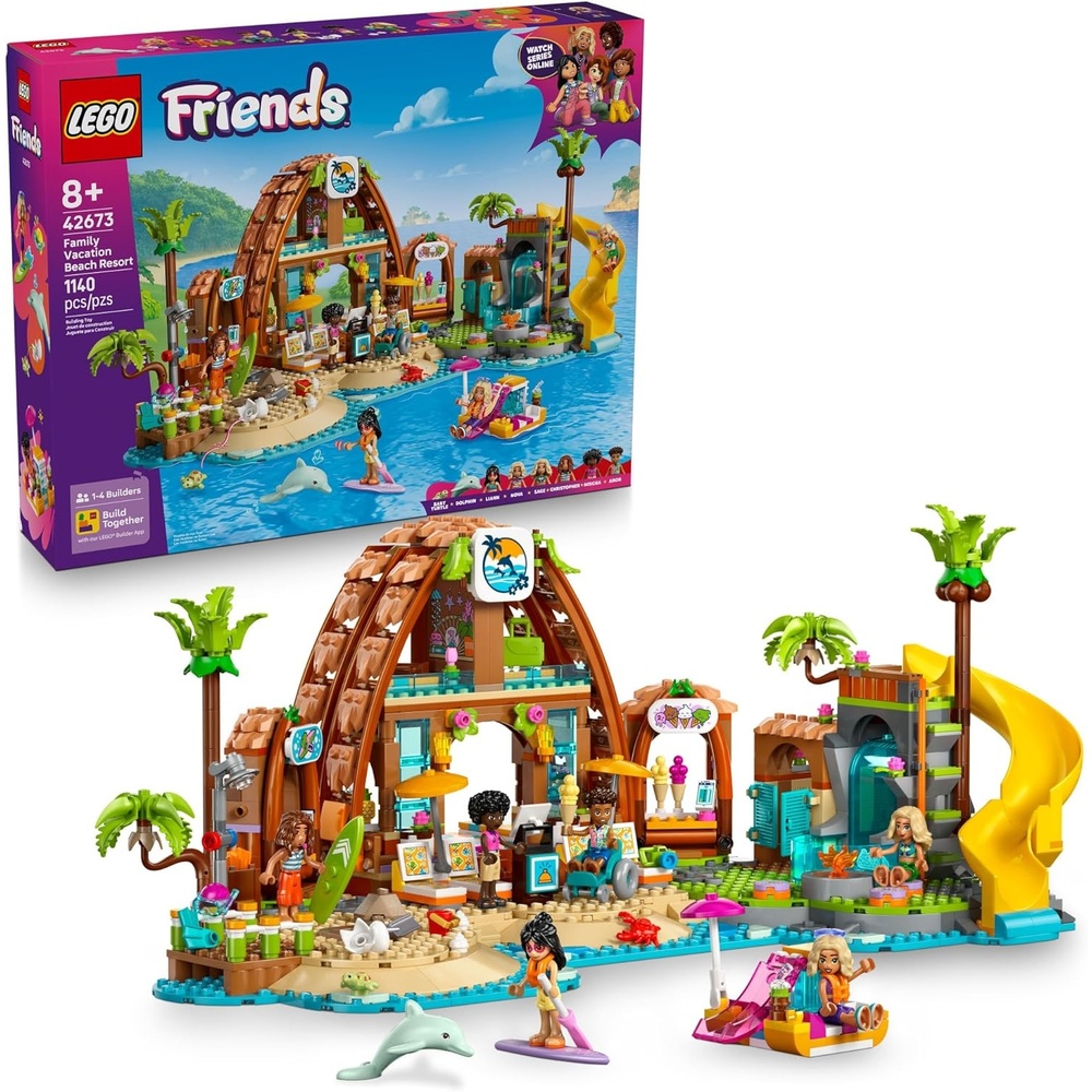 image:imageLEGO Friends Family Vacation Beach Resort Pretend Play Building Toy Adventure Storytelling Playset with Dolphin Toys and Sea Turtles Creative Birthday Gift Idea for Girls amp Boys 8 42673