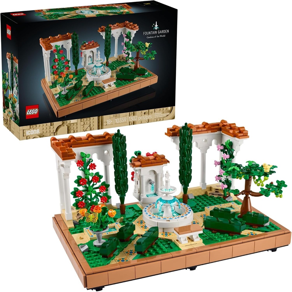image:imageLEGO Icons Fountain Garden Building Set  DIY Kit for Adults Ages 18  Miniature Craft Building Blocks for Home Decor Display  Gift for Birthdays  with Cypress Trees and Grape Vines  10359