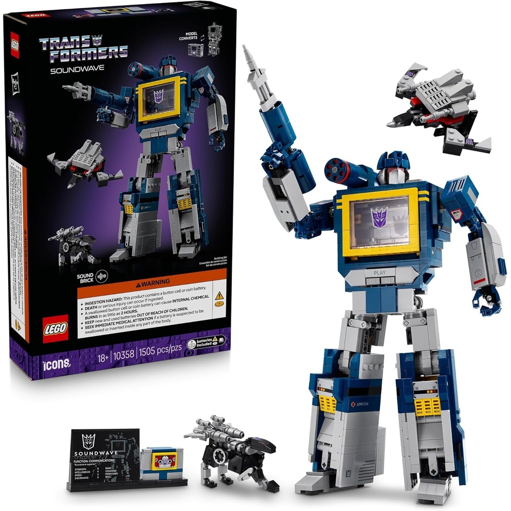 image:imageLEGO Icons Transformers Soundwave Building Set WSound Effects for Adults 18 Model Kit WRavage amp Laserbeak Figures DIY Home Decor Collectible Gift Idea for SciFI amp Movie Fans 10358