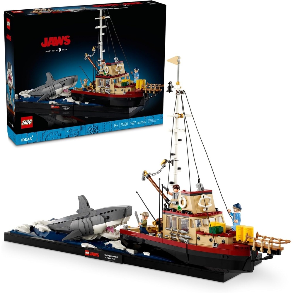image:imageLEGO Ideas Jaws Set Diorama Kit for Fans of the Classic Movie Shark Toy Movie Memorabilia Gift for Adults Includes Orca Boat and Chief Brody Hooper and Quint Minifigures 21350