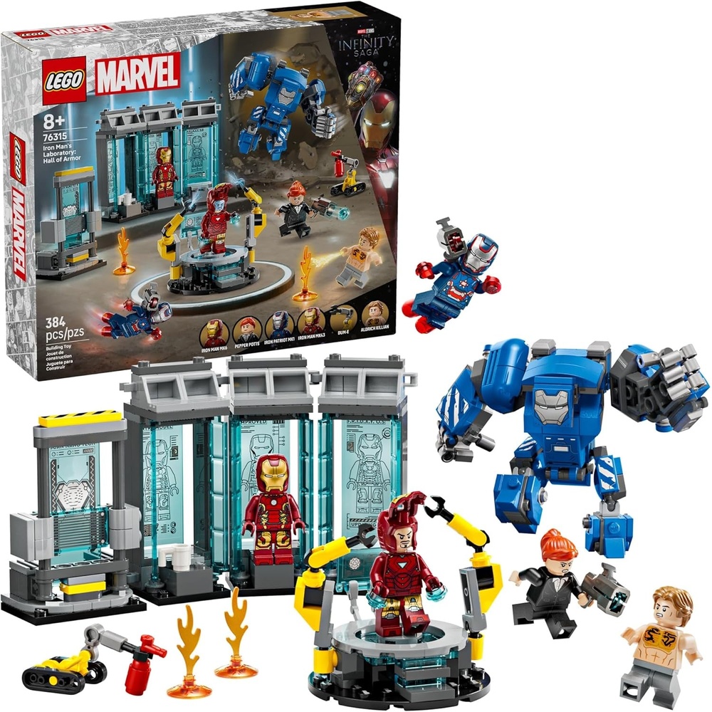 image:imageLEGO Marvel Iron Mans Laboratory Hall of Armor Building Toy Marvel Superhero Toy for Kids Boys and Girls Ages 8 with Minifigures and a Mech Gift Idea for Birthdays 76315