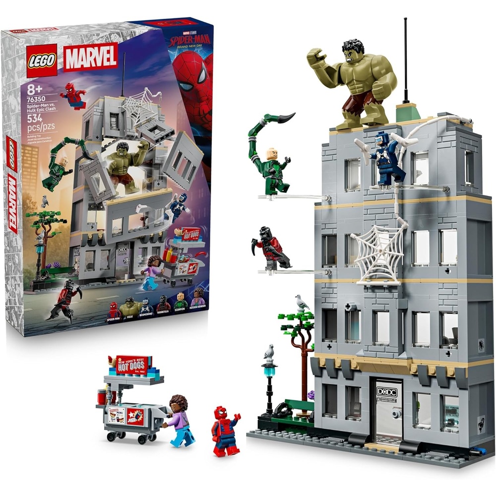 image:imageLEGO Marvel SpiderMan vs Hulk Epic Clash Super Hero Building Toy for Boys amp Girls Ages 8 Includes 5 Minifigures amp Hulk Figure SpiderMan Toy for Fans Gift for Birthdays 76350
