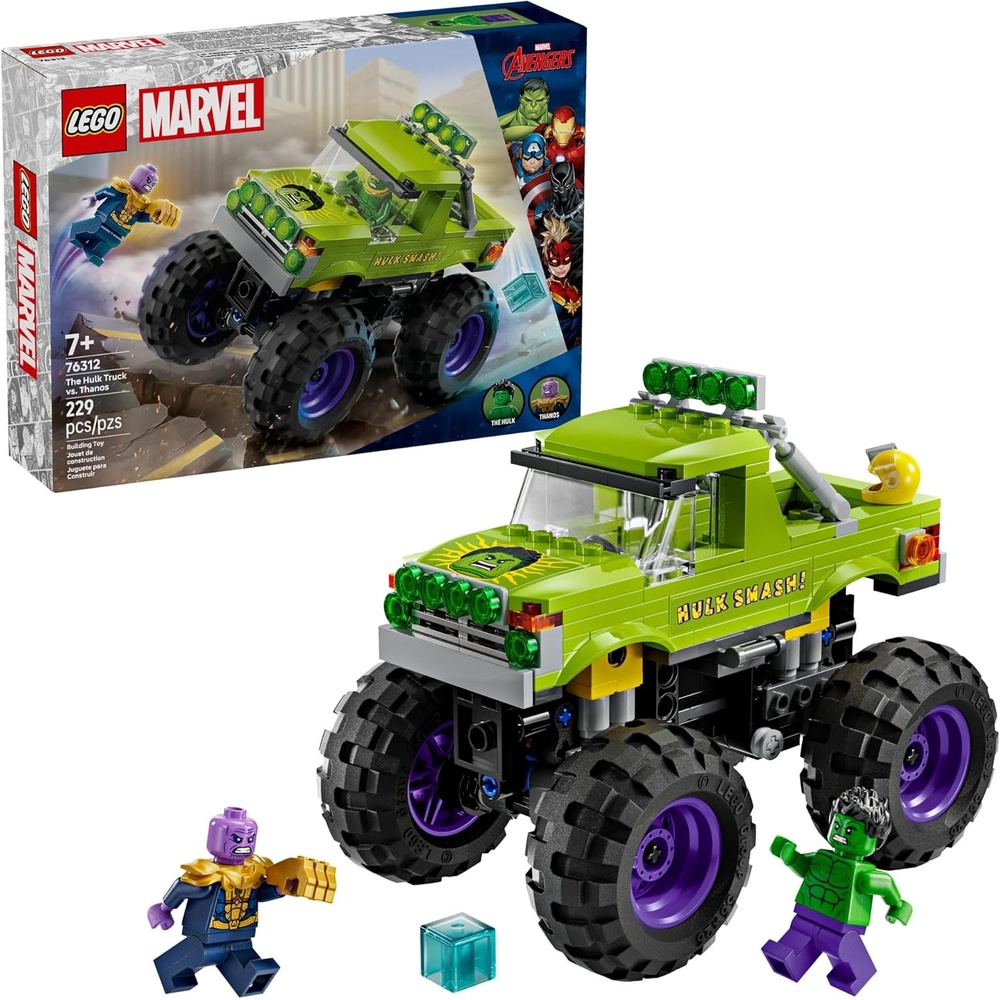 image:imageLEGO Marvel The Hulk Truck vs Thanos Monster Truck Building Toy for Kids 7 Includes Hulk amp Thanos Toy Minifigures Creative Birthday Gift Idea for Girls and Boys 76312
