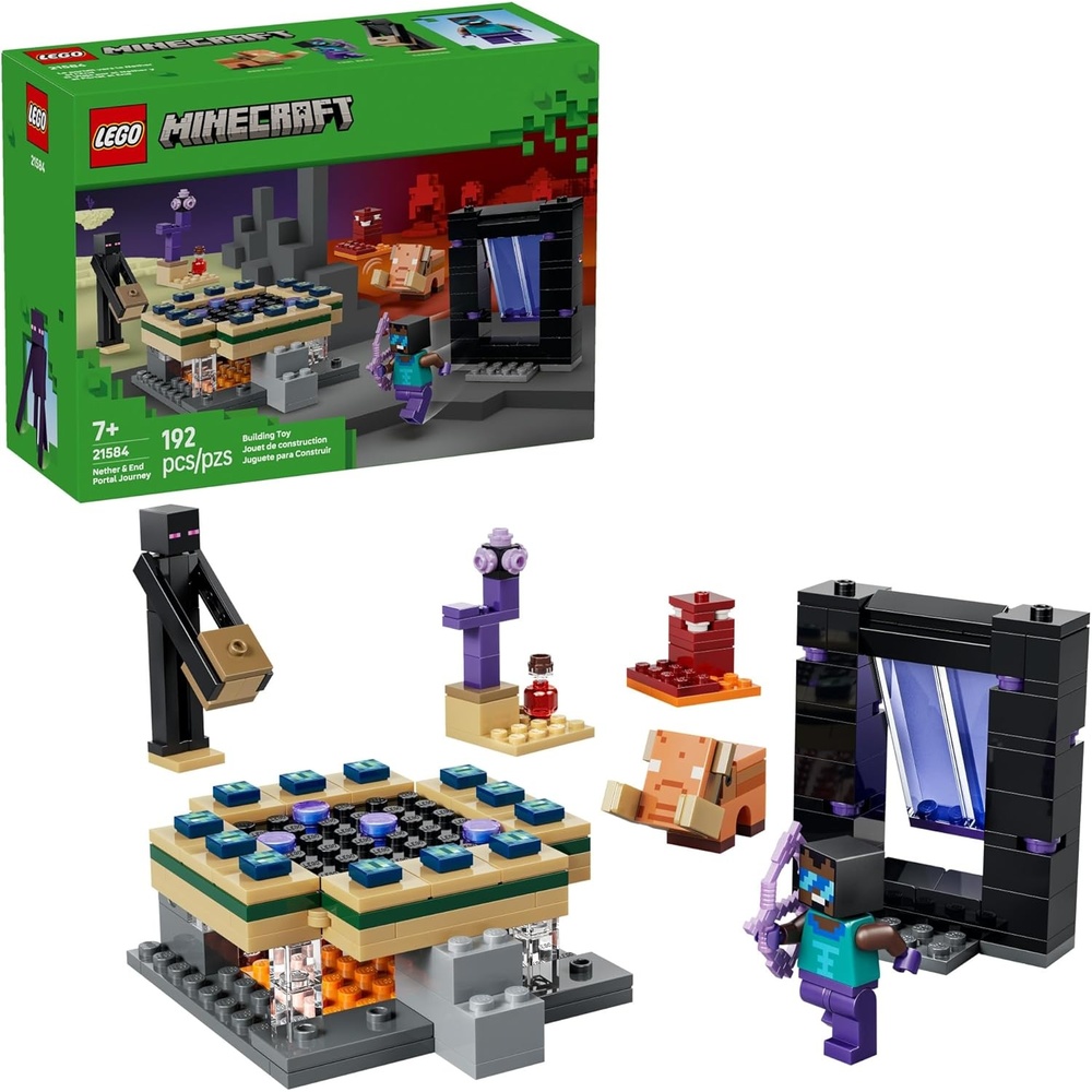 image:imageLEGO Minecraft Nether amp End Portal Journey Building Toy for Boys amp Girls  Video Game Playset amp Toy Figures for Kids Ages 7  WCool Hero Minifigure  Gift Idea for Birthdays  21584